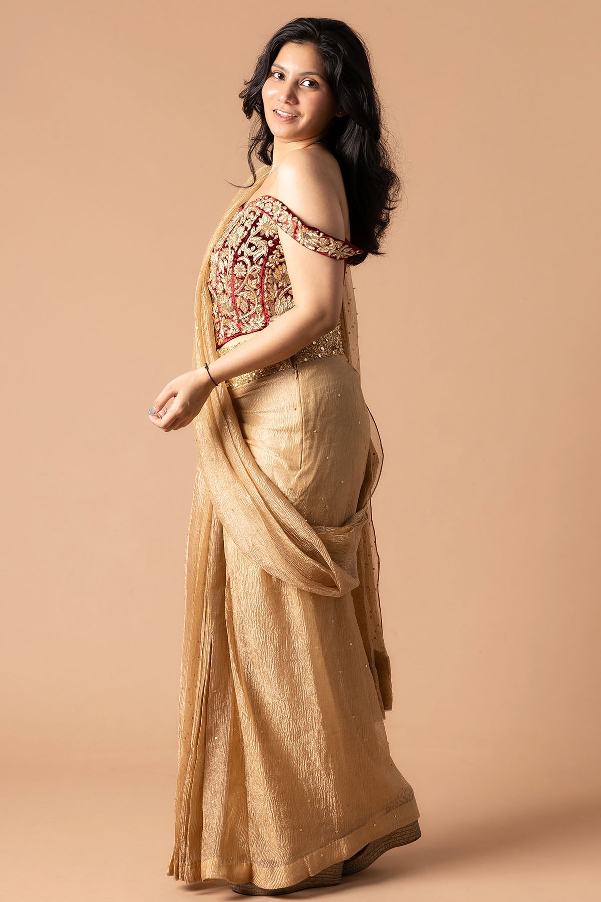 Buy Orange Sequins Zari Lehenga Set for women by Rivaaj Couture online available at scrollnshops