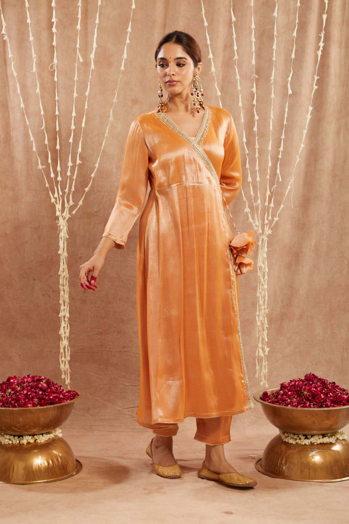 Buy Orange Shimmer Angrakha Set by Nero for women online at ScrollnShops