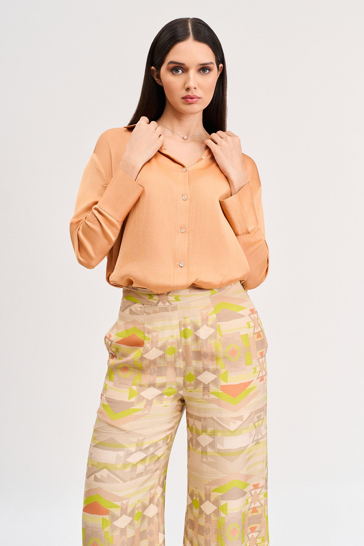 Orange Shirt & Printed Pants