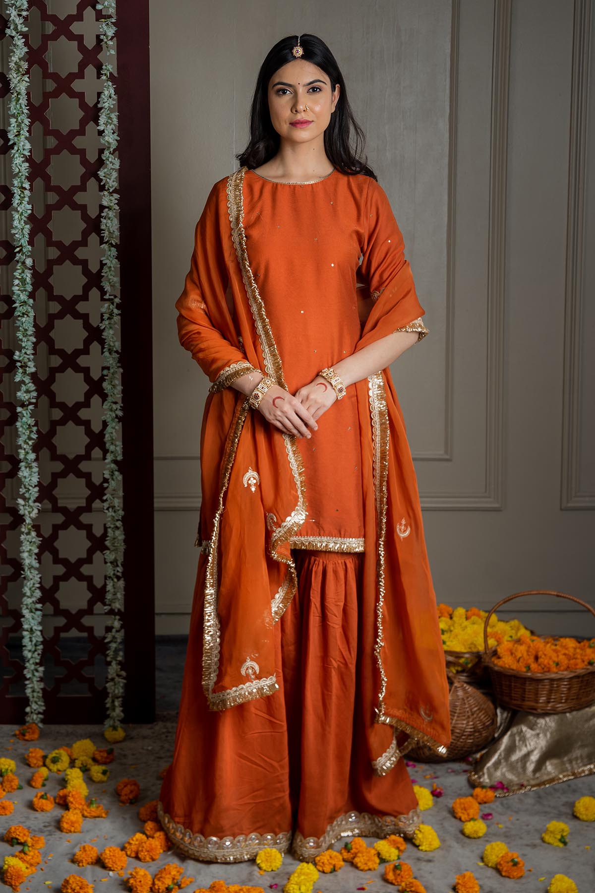 Buy Orange Silk Organza Lace Dupatta by Shop Gulmohar for women online at ScrollnShops