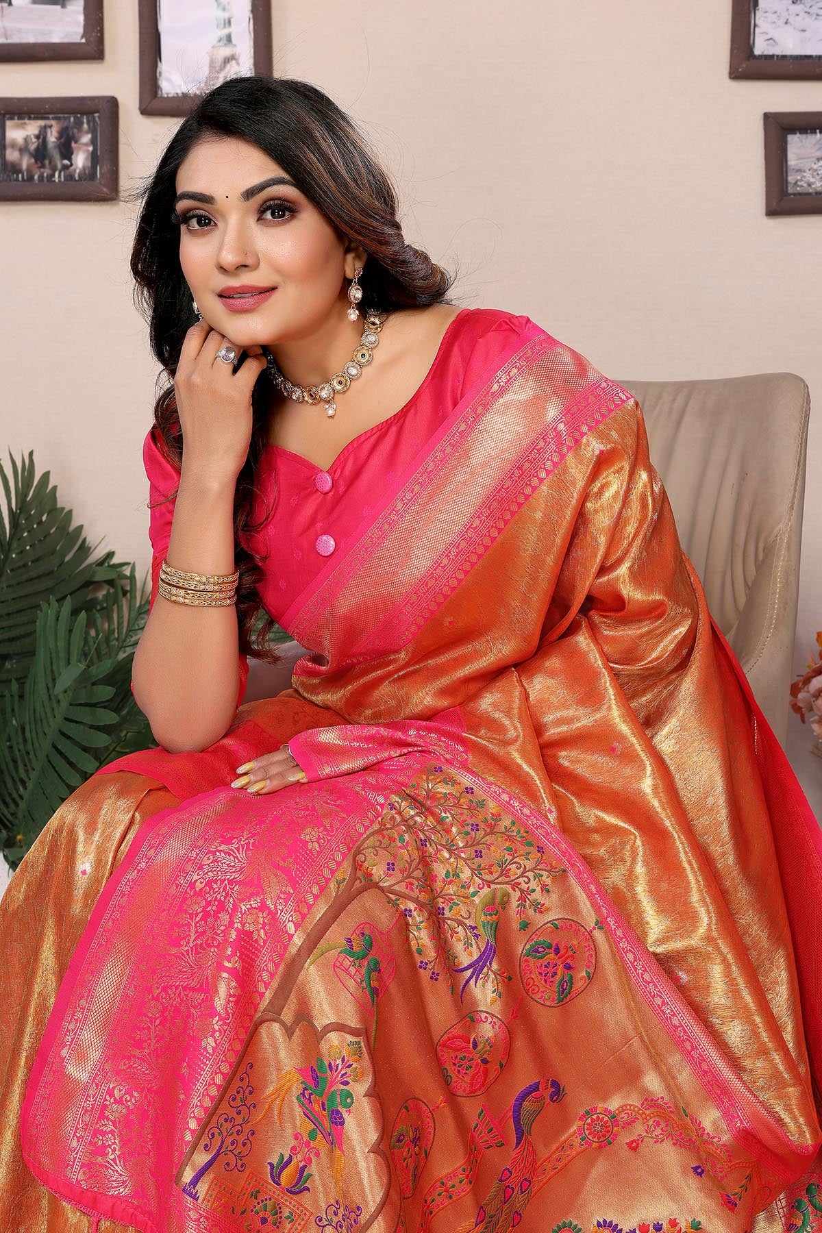 Orange Silk Weaving Fancy Saree