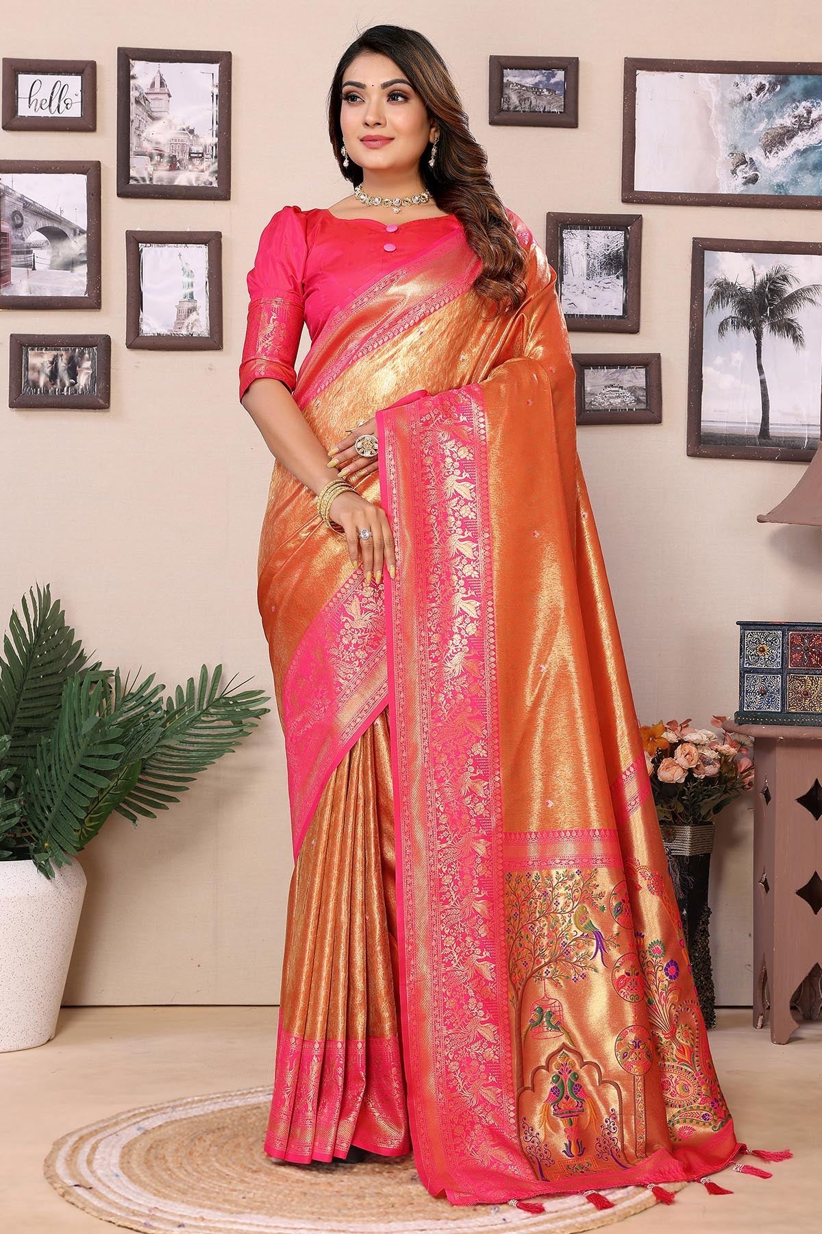 Buy Orange Silk Weaving Fancy Saree for women by Aastha Fashion online available at scrollnshops