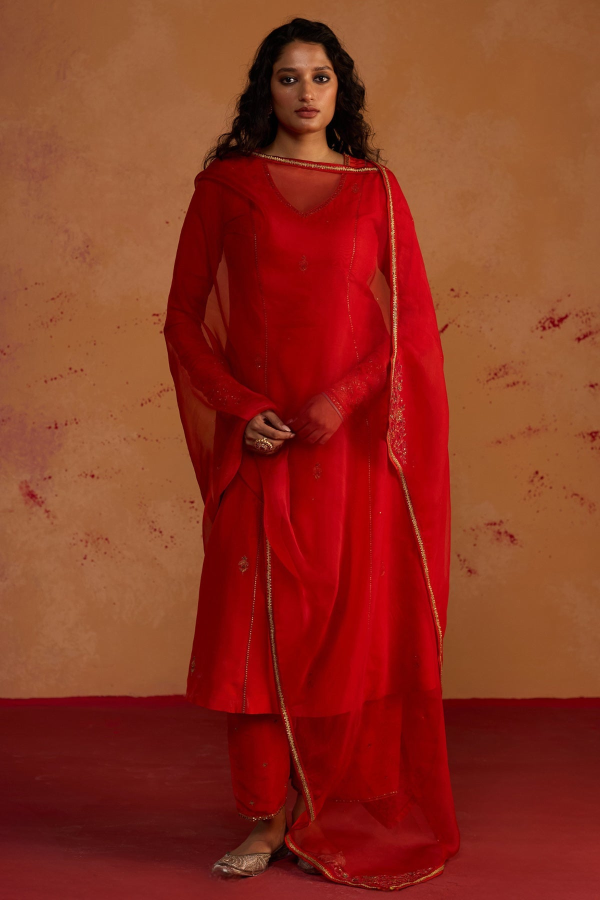 Buy Orange Silk Zardosi Kurta Set for women by Rhua online available at scrollnshops