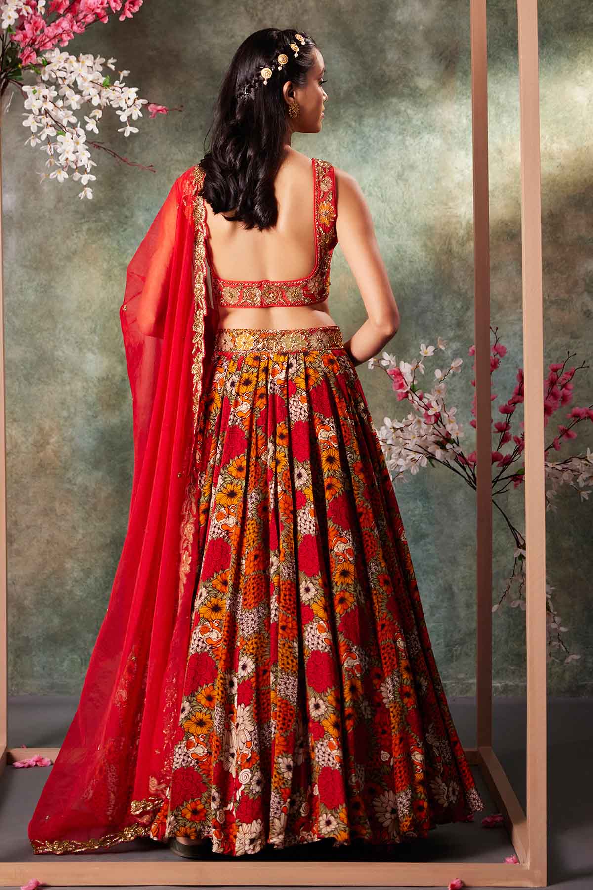 Orange Sleeveless Lehenga Set