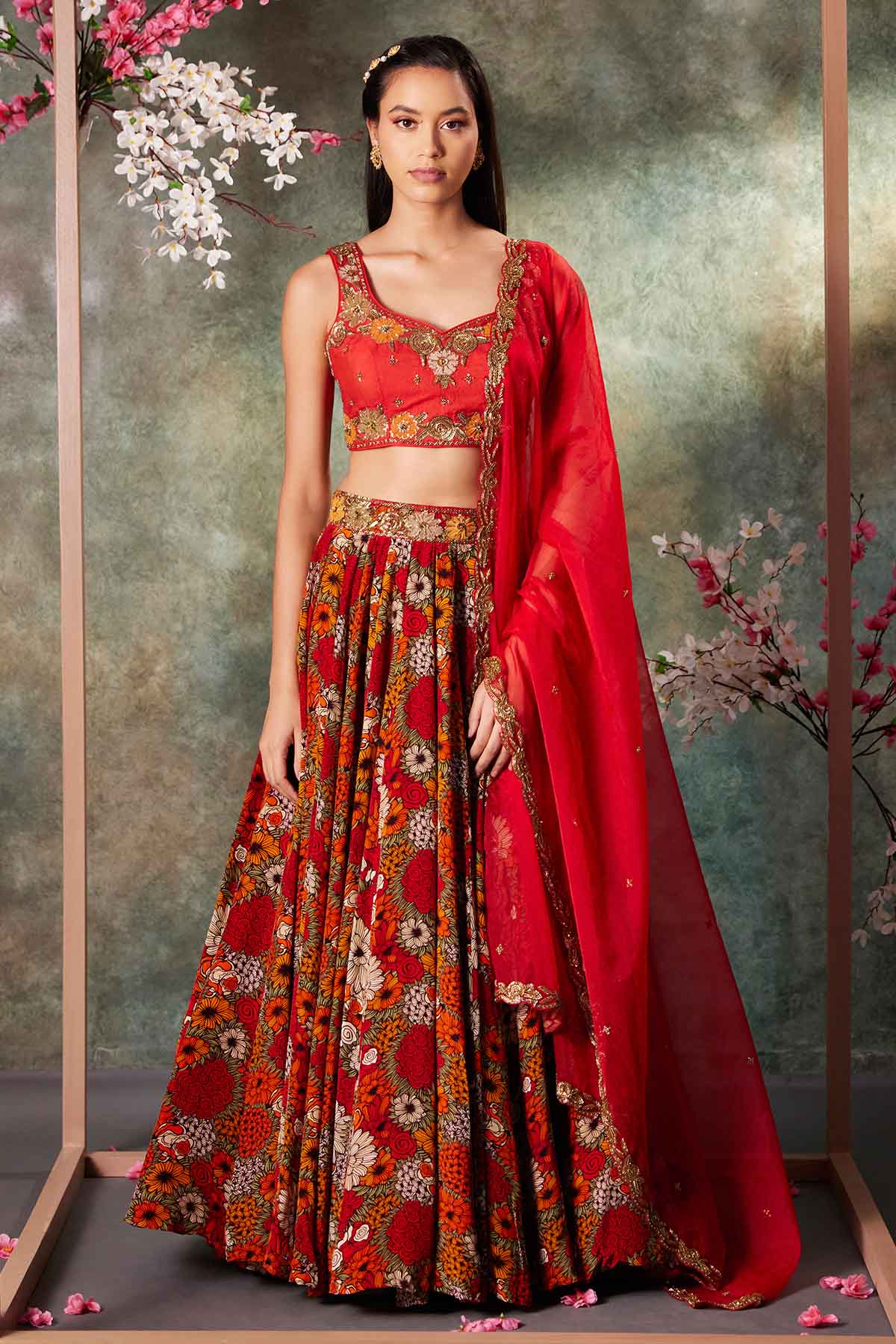 Buy Orange Sleeveless Lehenga Set by Mehak Murpana for women online at ScrollnShops