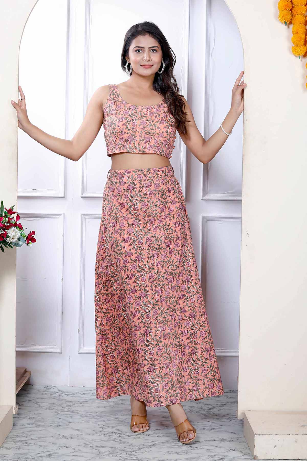 Orange Sleeveless Top & Skirt