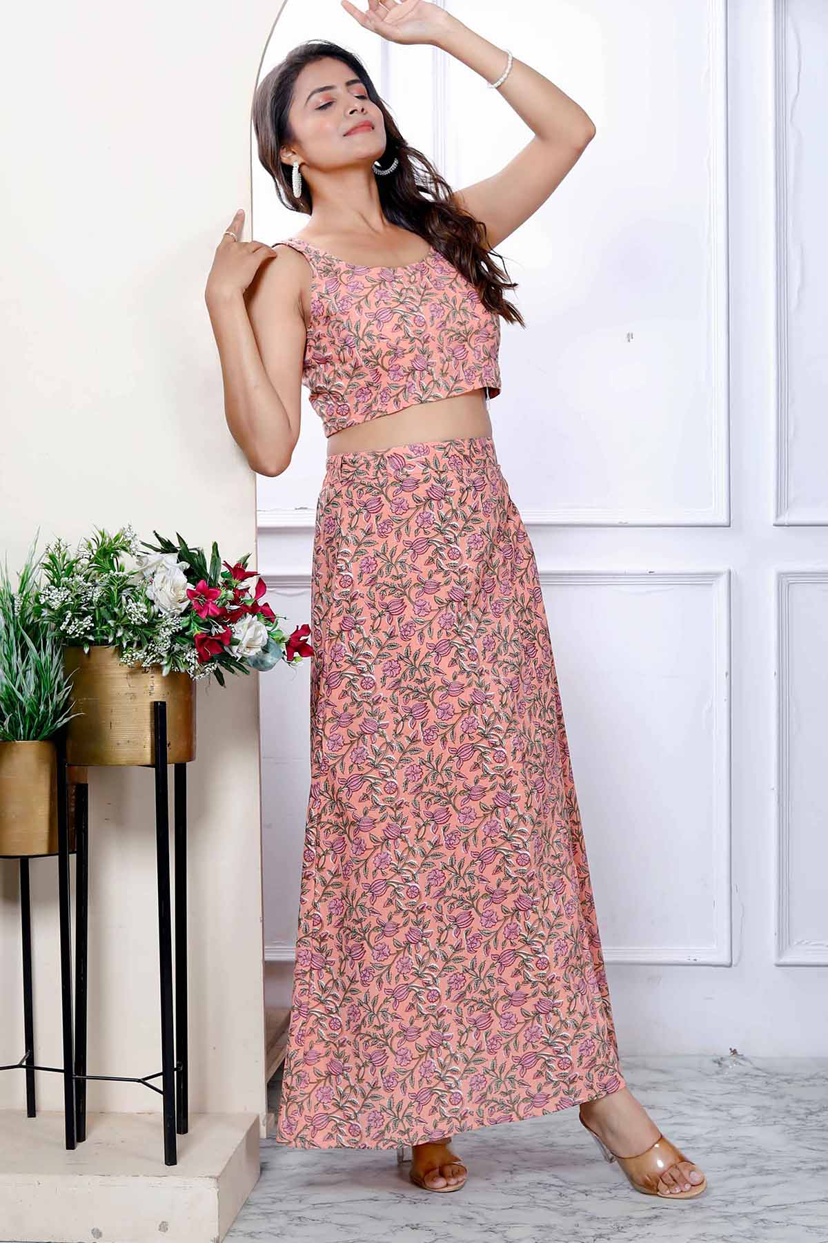 Orange Sleeveless Top & Skirt