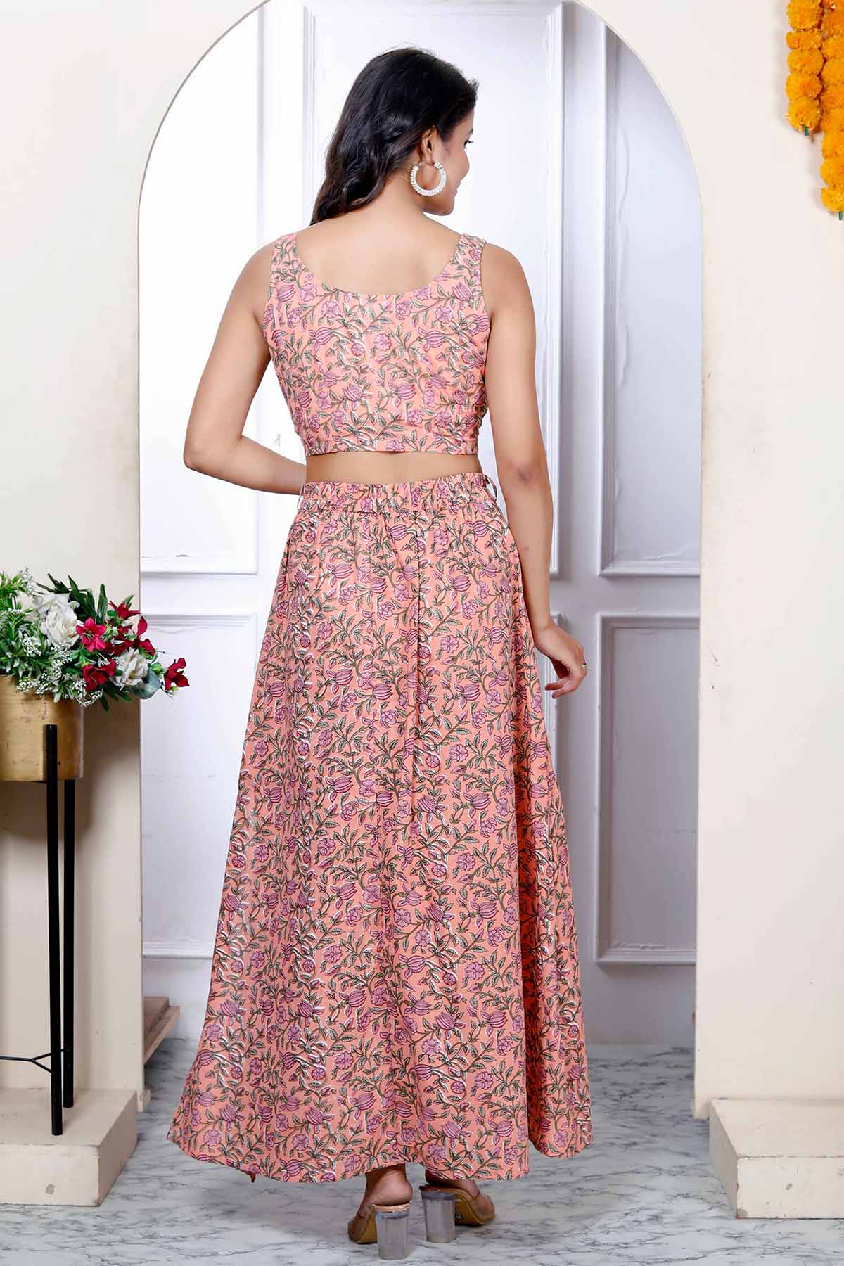 Orange Sleeveless Top & Skirt