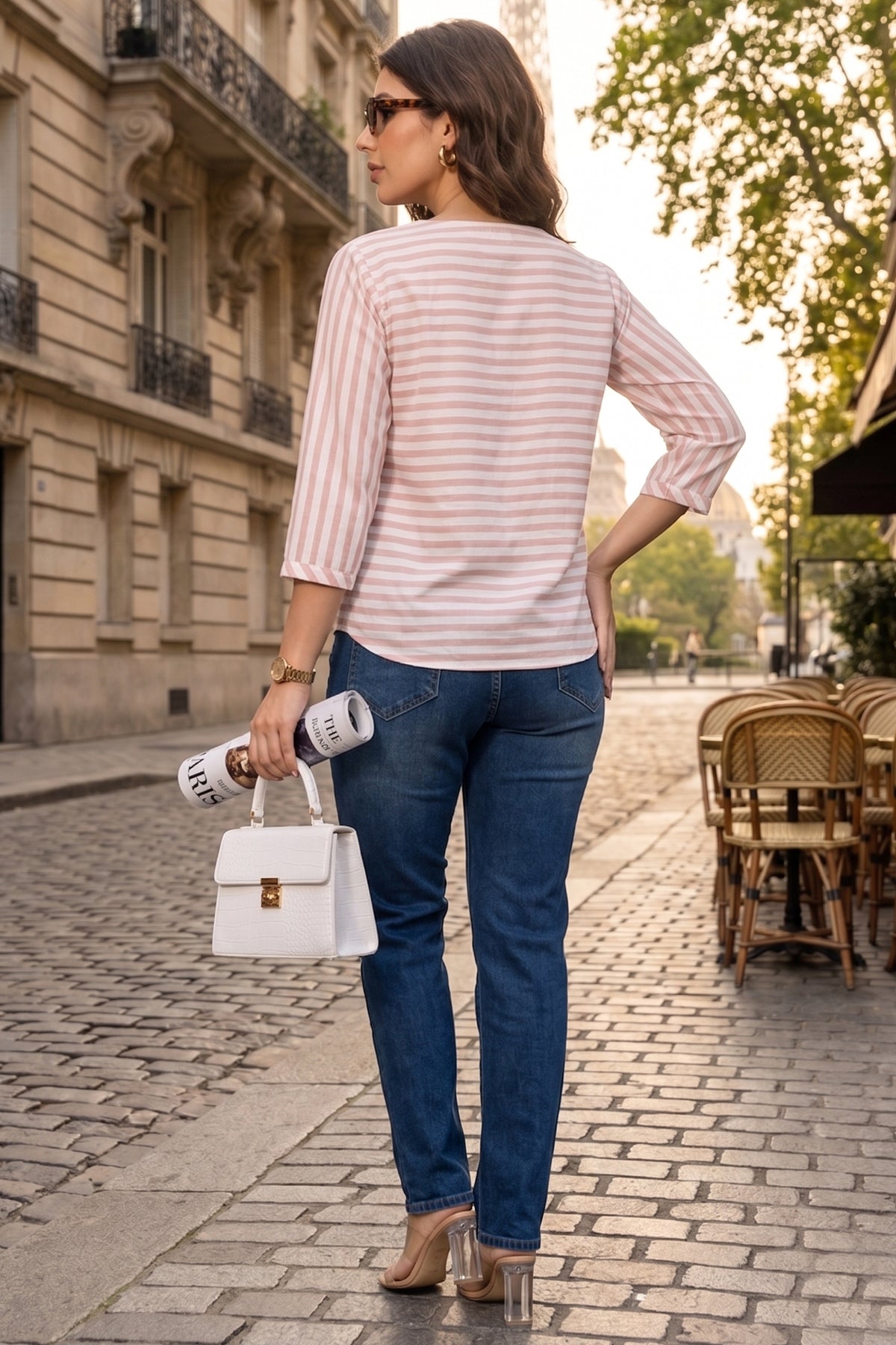 Orange Stripe Button Cotton Top