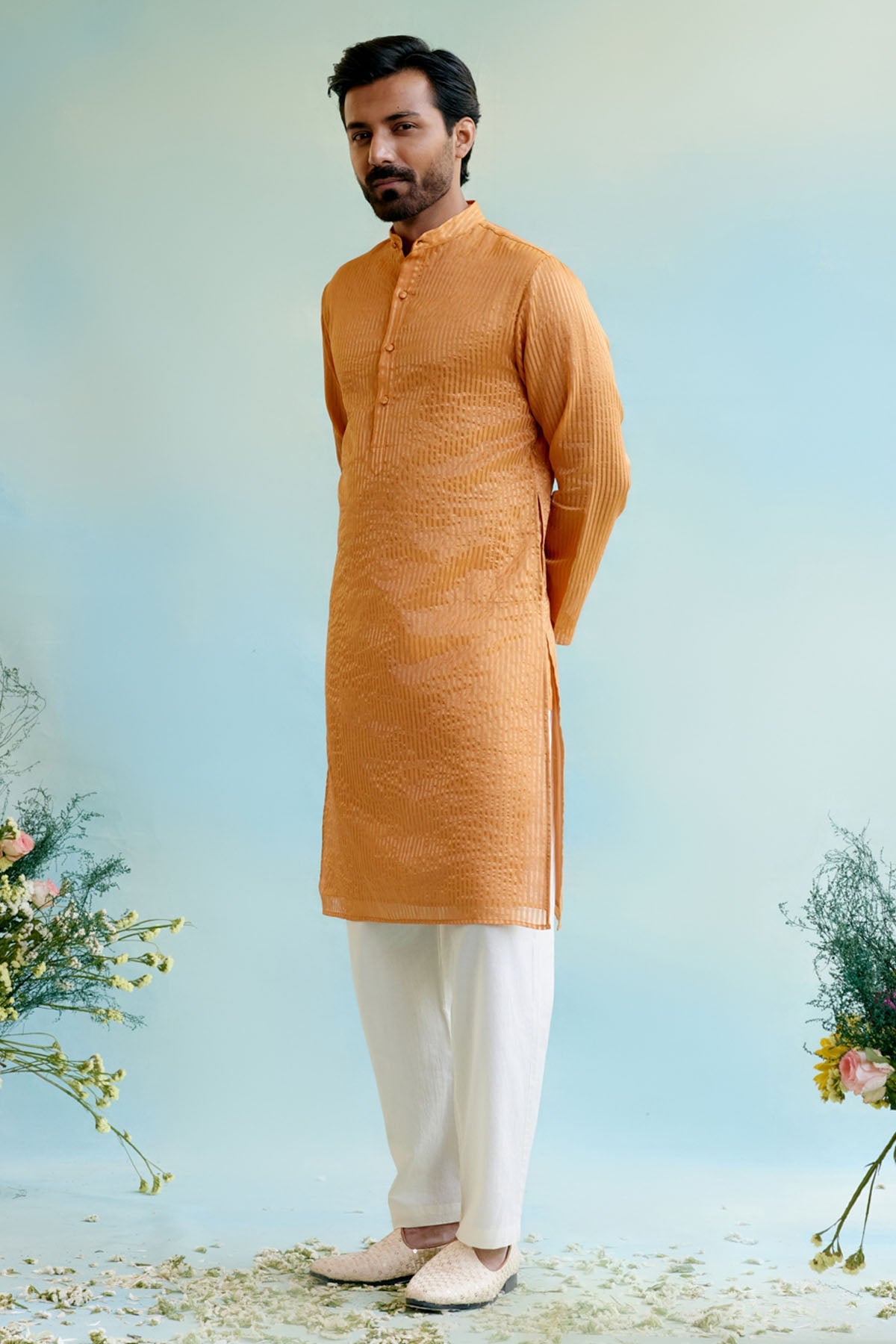 Nero Orange Stripe Kurta & Pants for Men Online Available at ScrollnShops