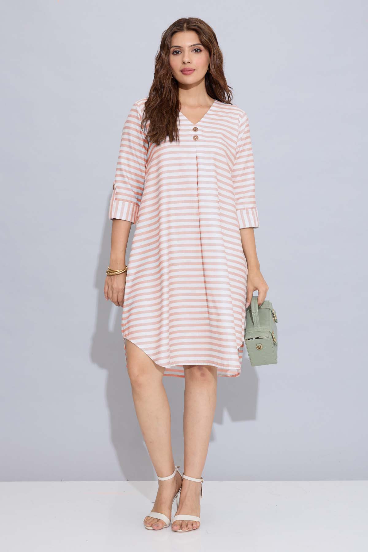 Buy Orange Stripes Box Pleat Dress for Women by SNEHA B Designer online available at scrollnshops