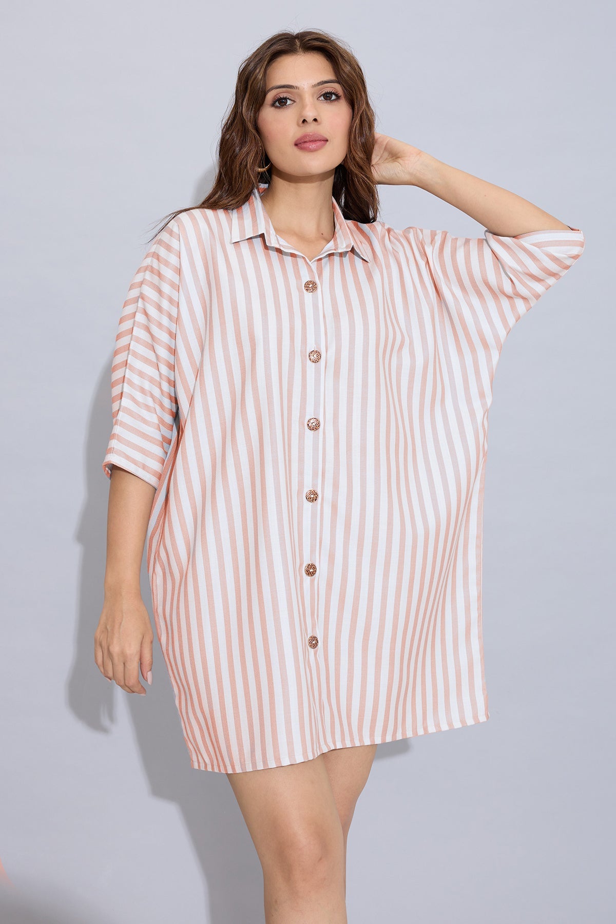 Buy Orange Stripes Oversized Dress for Women by SNEHA B Designer online available at scrollnshops