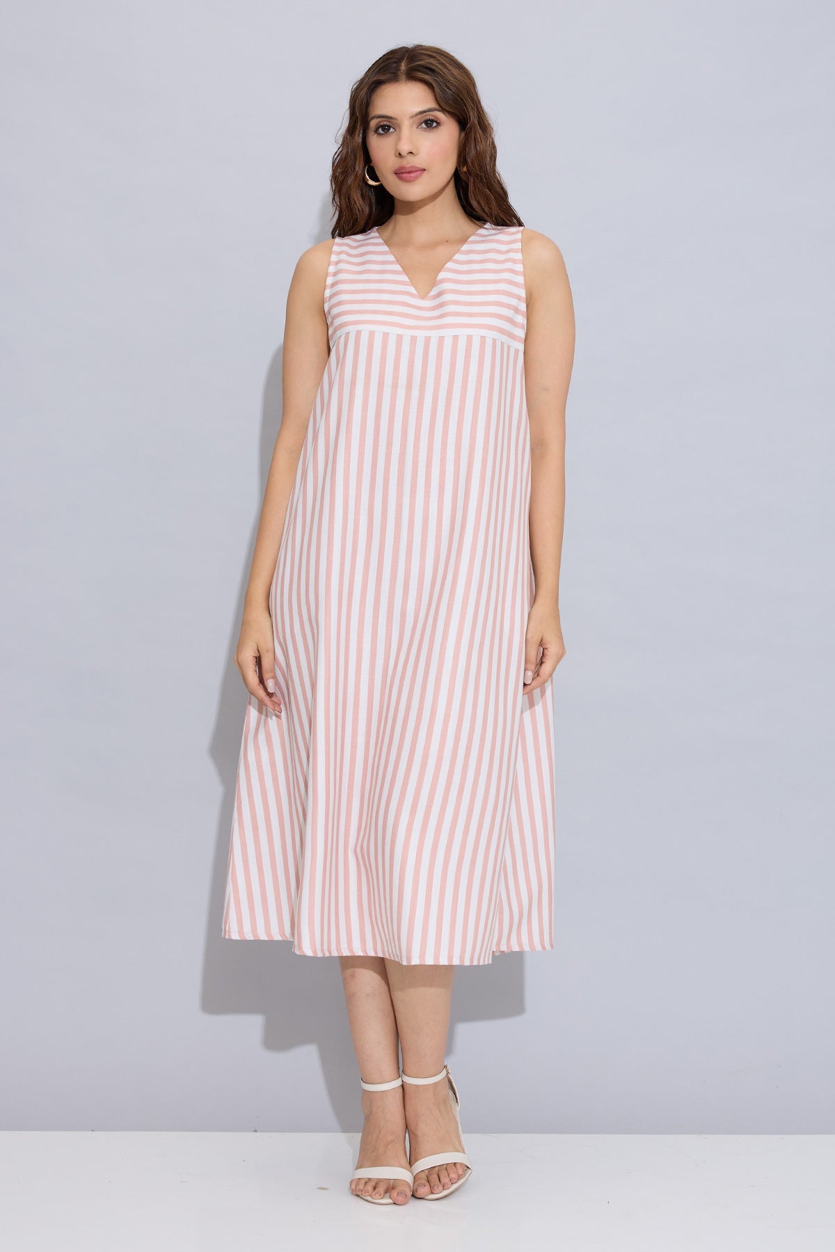 Buy Orange Stripes Sleeveless Dress for Women by SNEHA B Designer online available at scrollnshops
