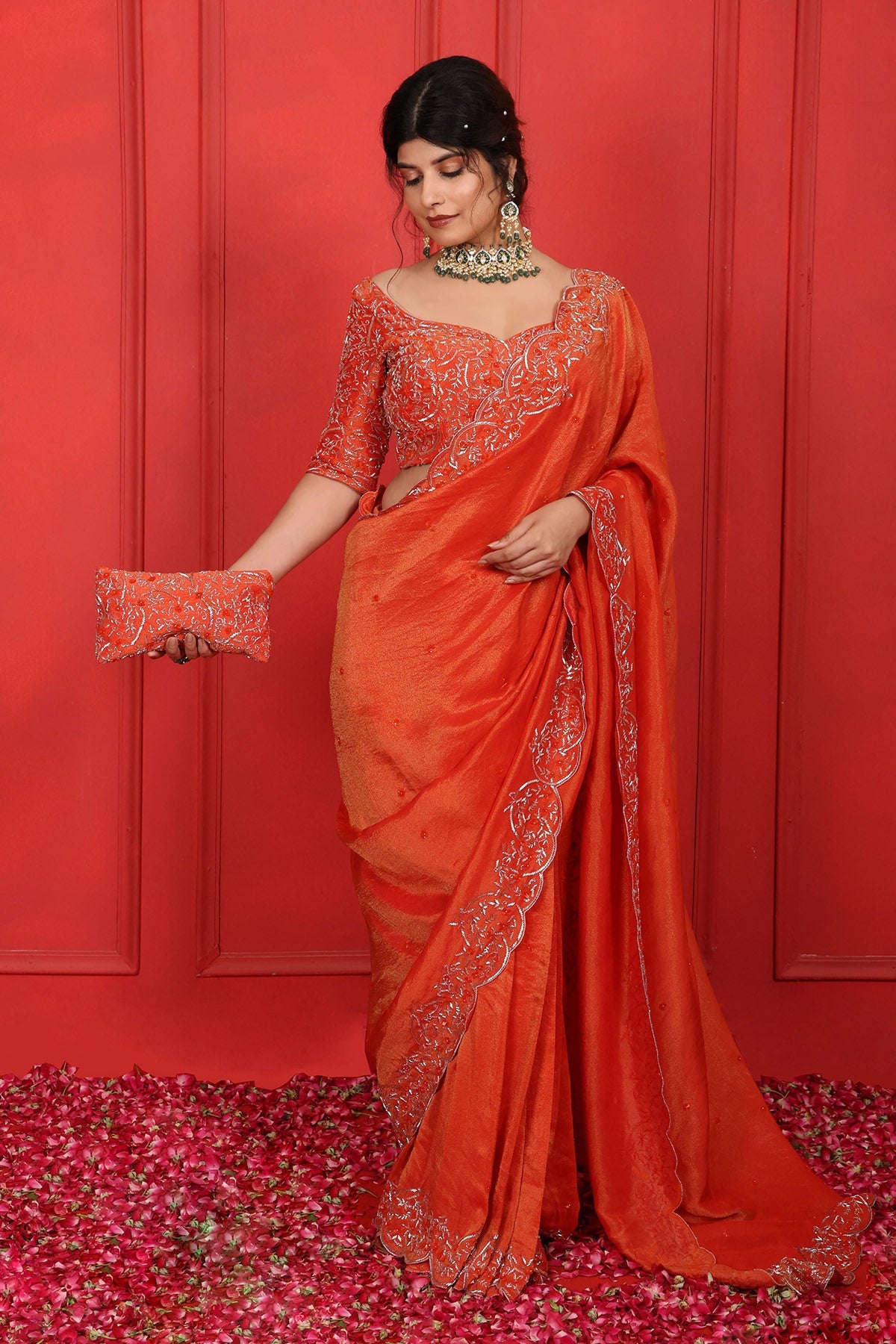 Buy Orange Thread Saree & Blouse by Namita Sharma for women online at ScrollnShops