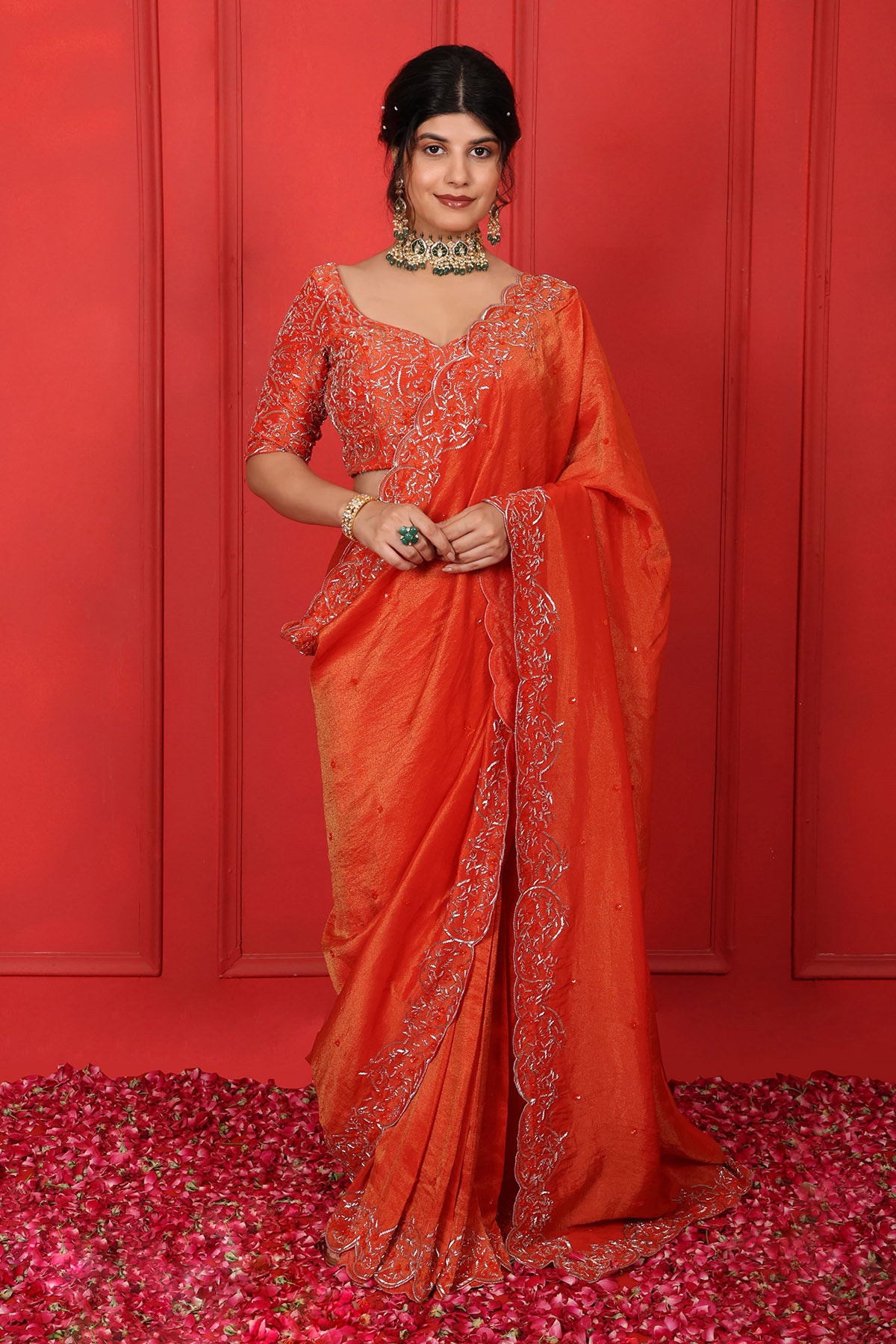 Orange Thread Saree & Blouse