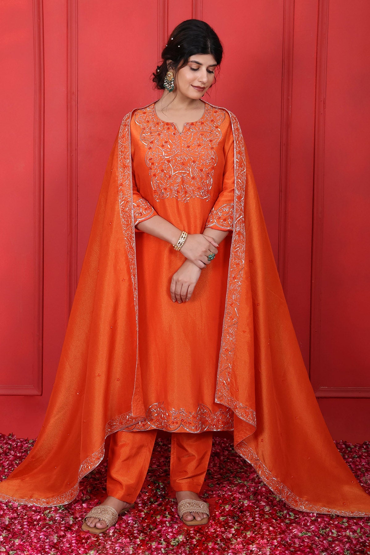 Buy Orange Thread Work Kurta Set by Namita Sharma for women online at ScrollnShops