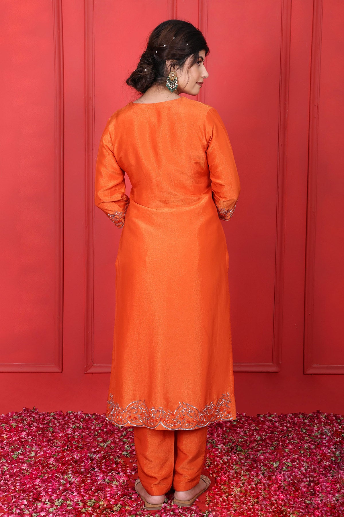 Orange Thread Work Kurta Set