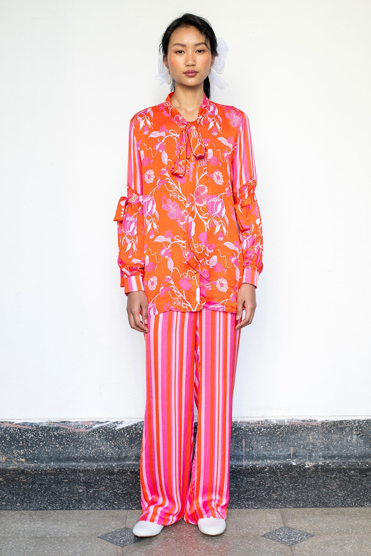 Buy Orange Tie-Knot Top & Pants by Lahario for women online at ScrollnShops