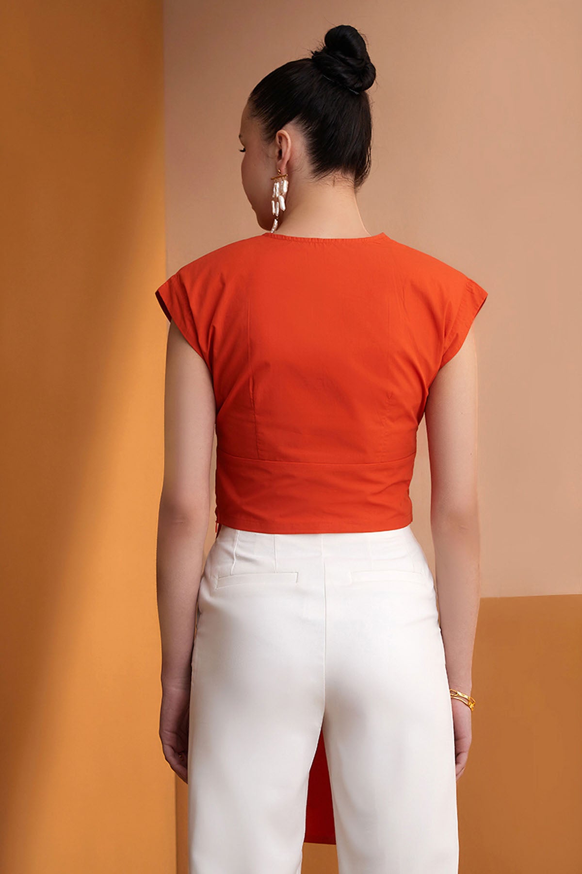 Orange Tie-Up Detail Crop Top