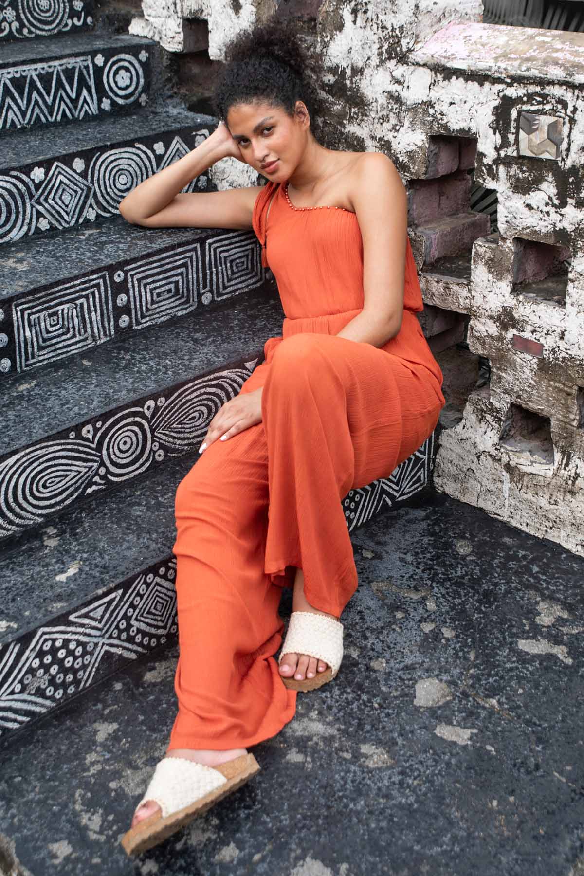 Buy Orange Tie Up Shoulder Jumpsuit By Beachbum Online