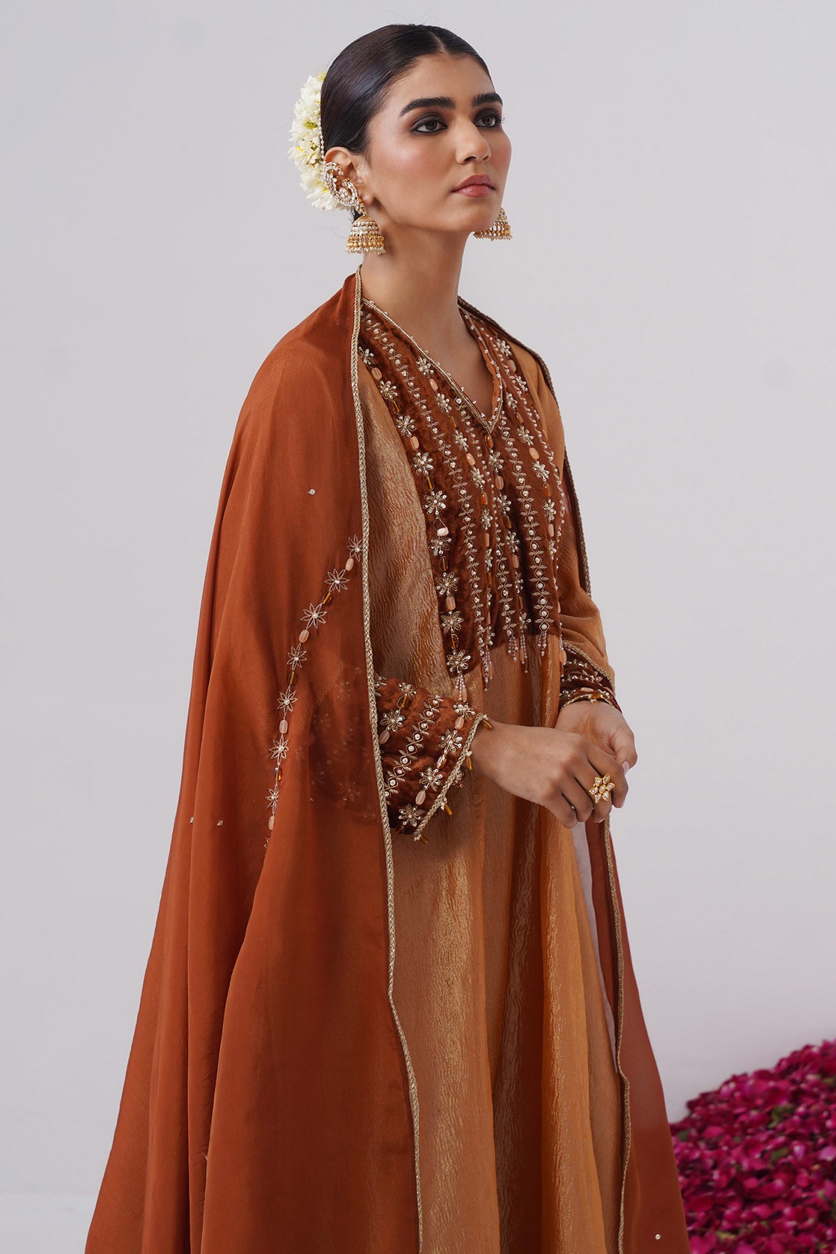 Orange Tissue Silk Anarkali Set