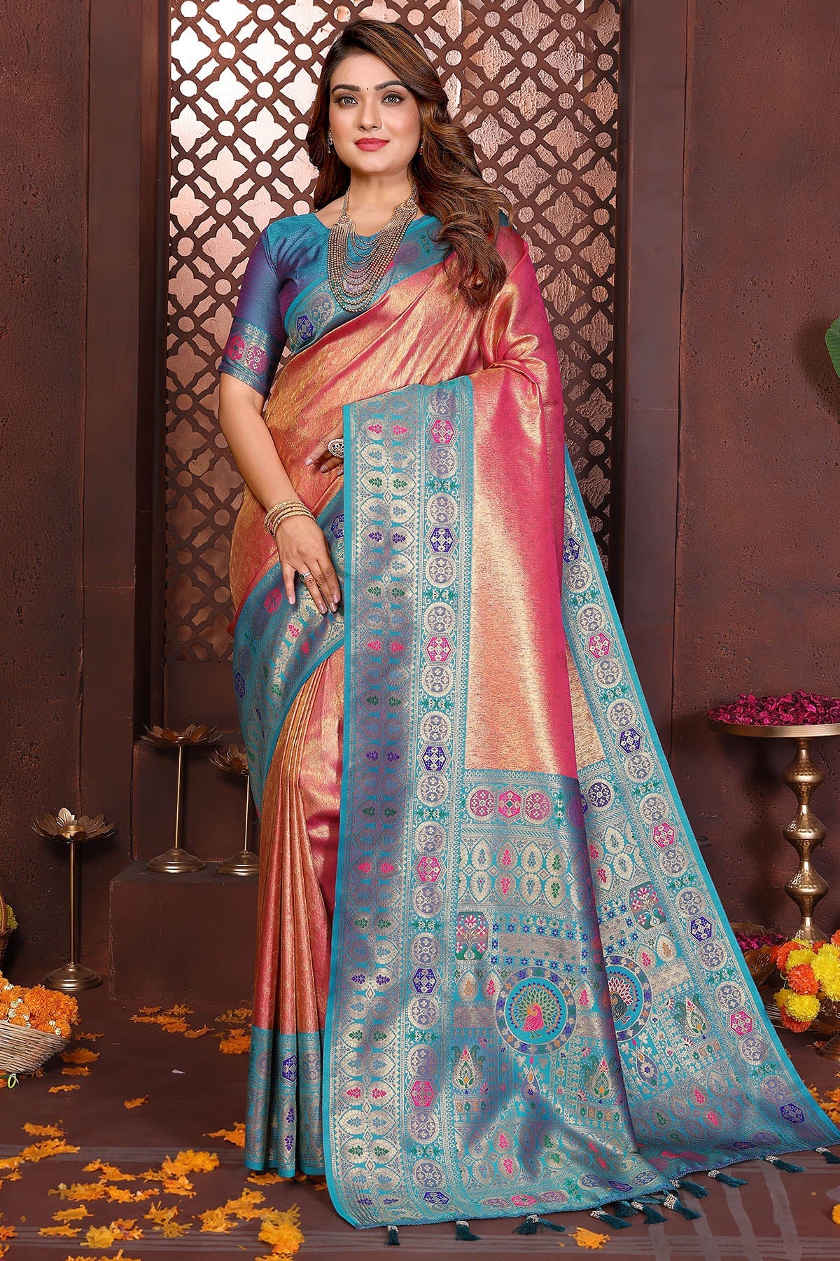 Buy Orange Tissue Silk Fancy Saree for women by Aastha Fashion online available at scrollnshops