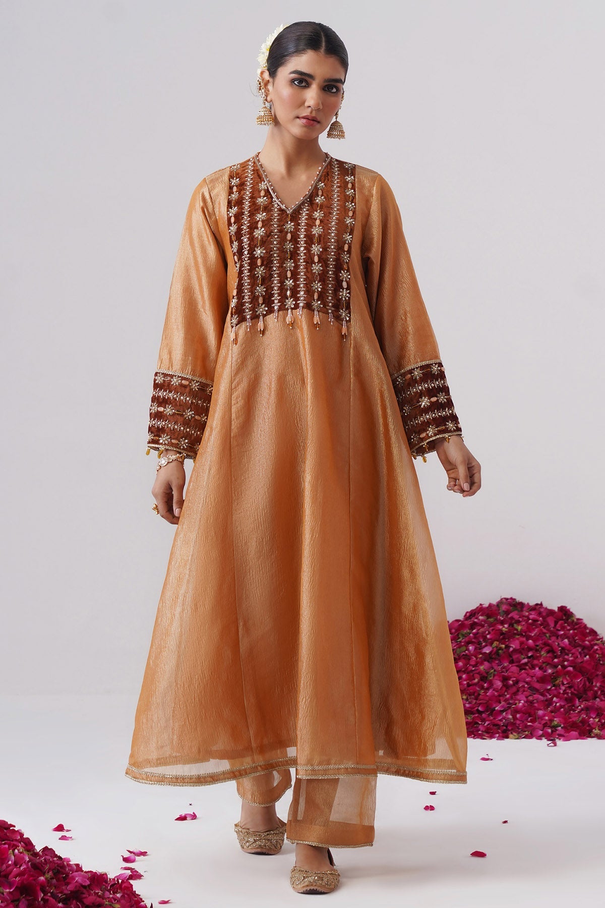 Buy Orange Tissue Silk Kurta & Pant for women by Ugna by Unnati online available at scrollnshops