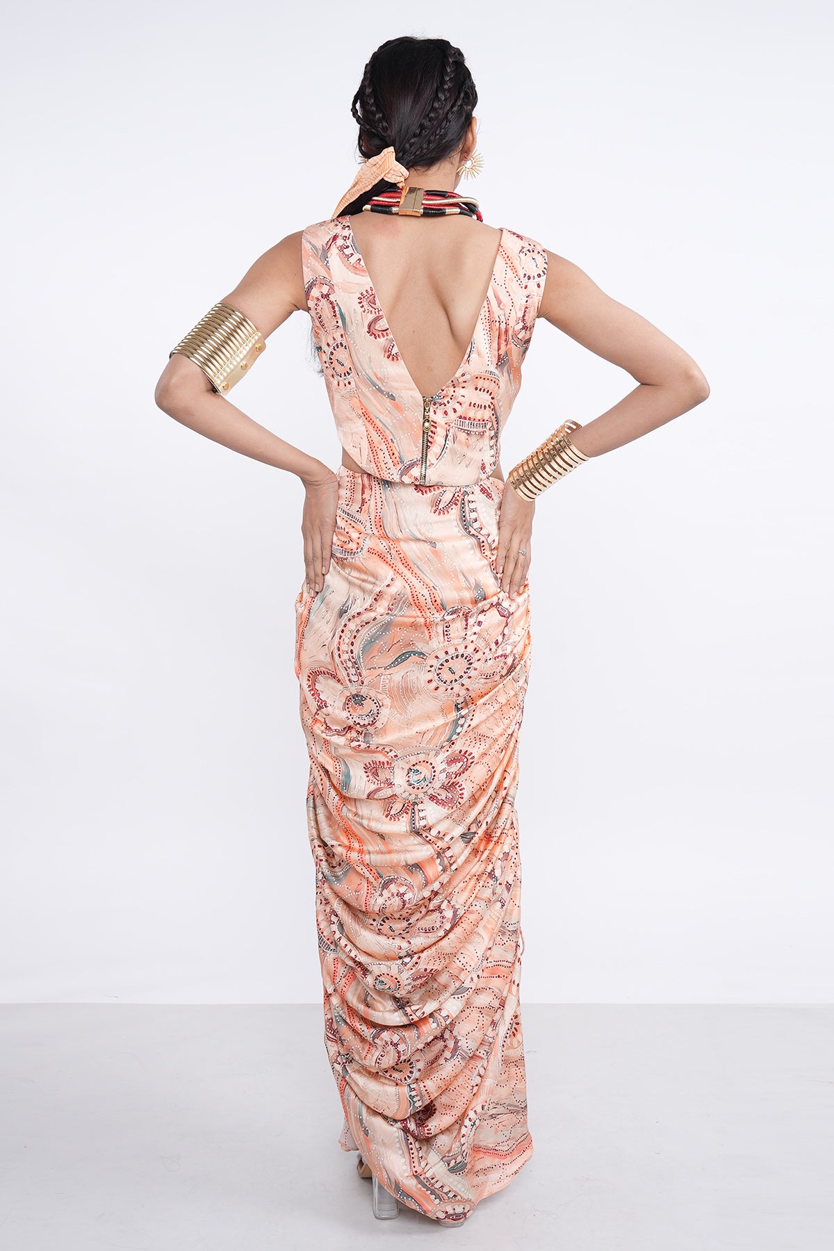 Orange V-Neck Corset Top & Skirt