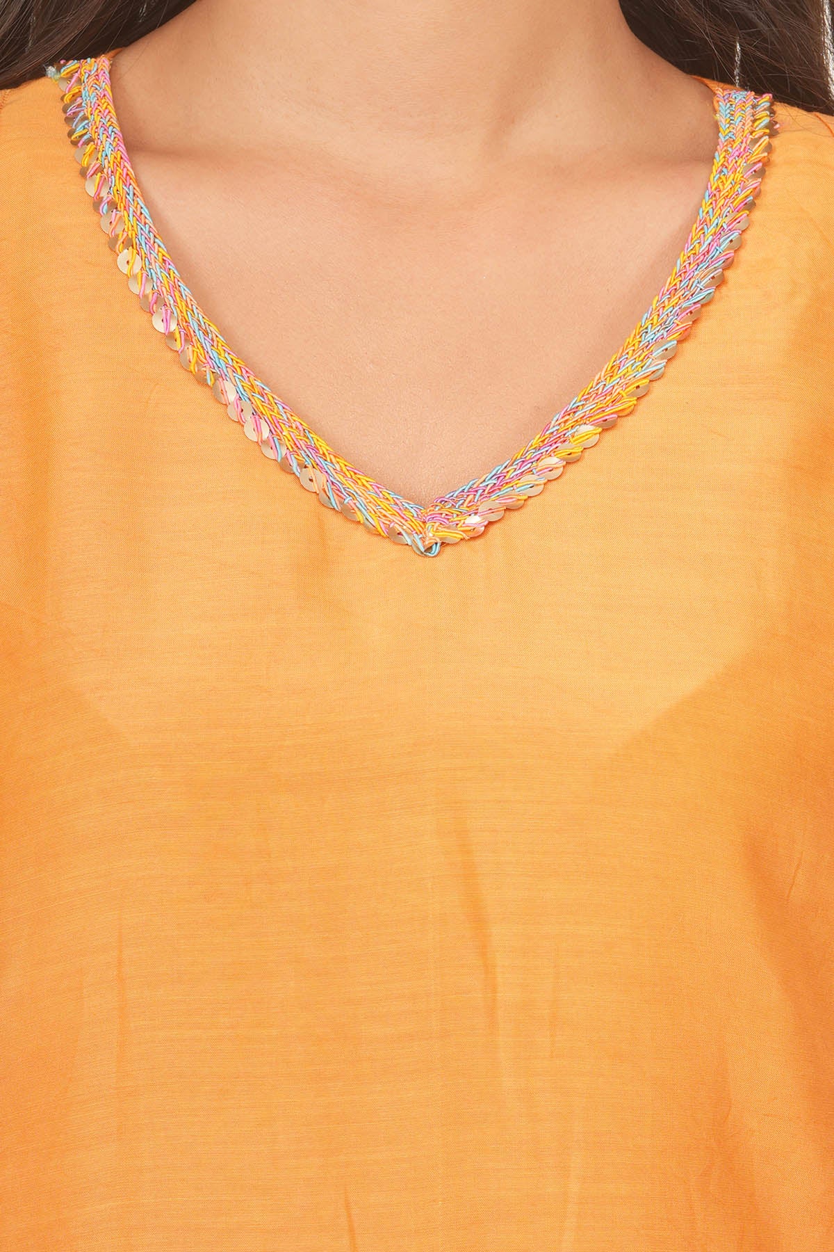 Orange V-Neck Flared Kurta Set