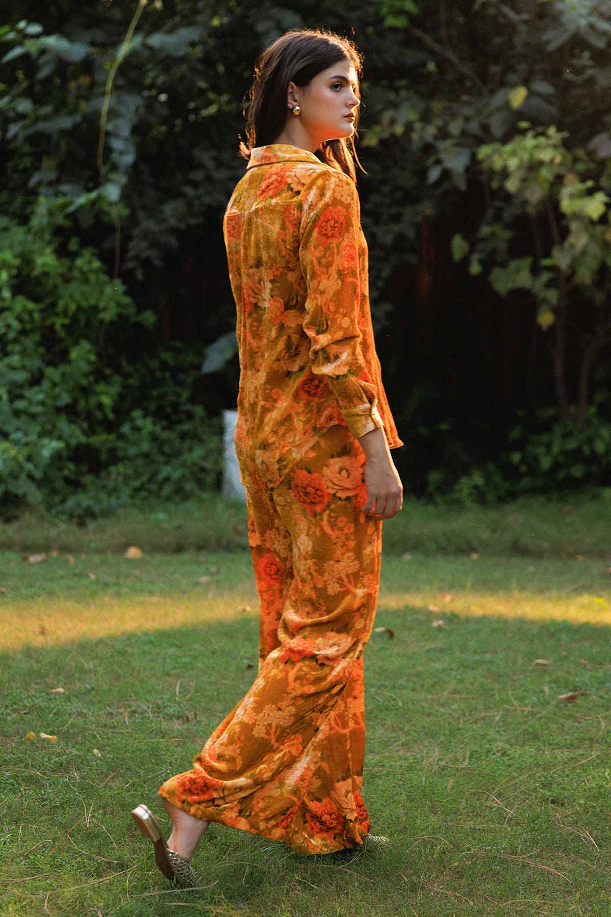 Orange Velvet Print Co-ord Set