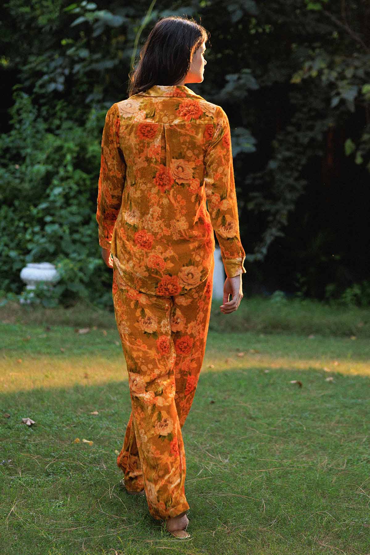 Orange Velvet Print Co-ord Set
