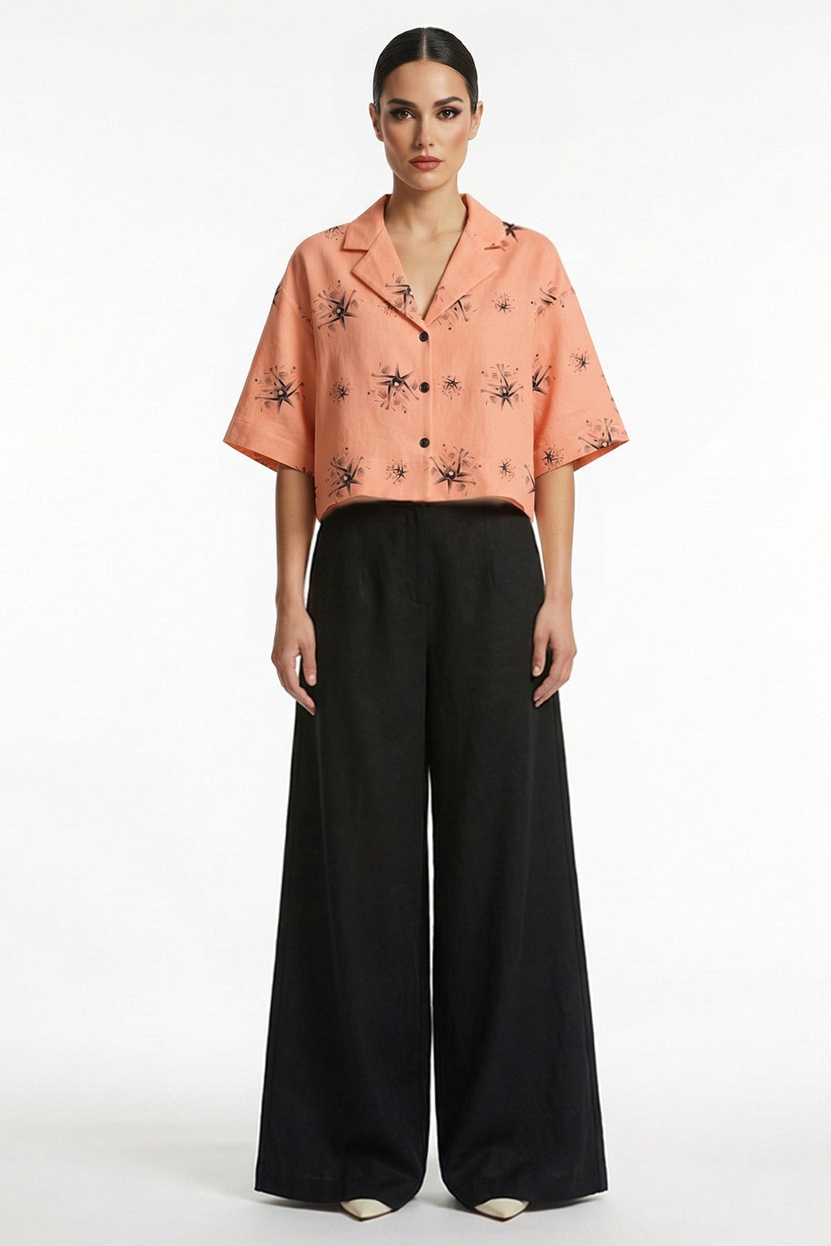 Buy Orange Viscose Blend Crop Shirt for women by Tezhhomayaa online available at scrollnshops