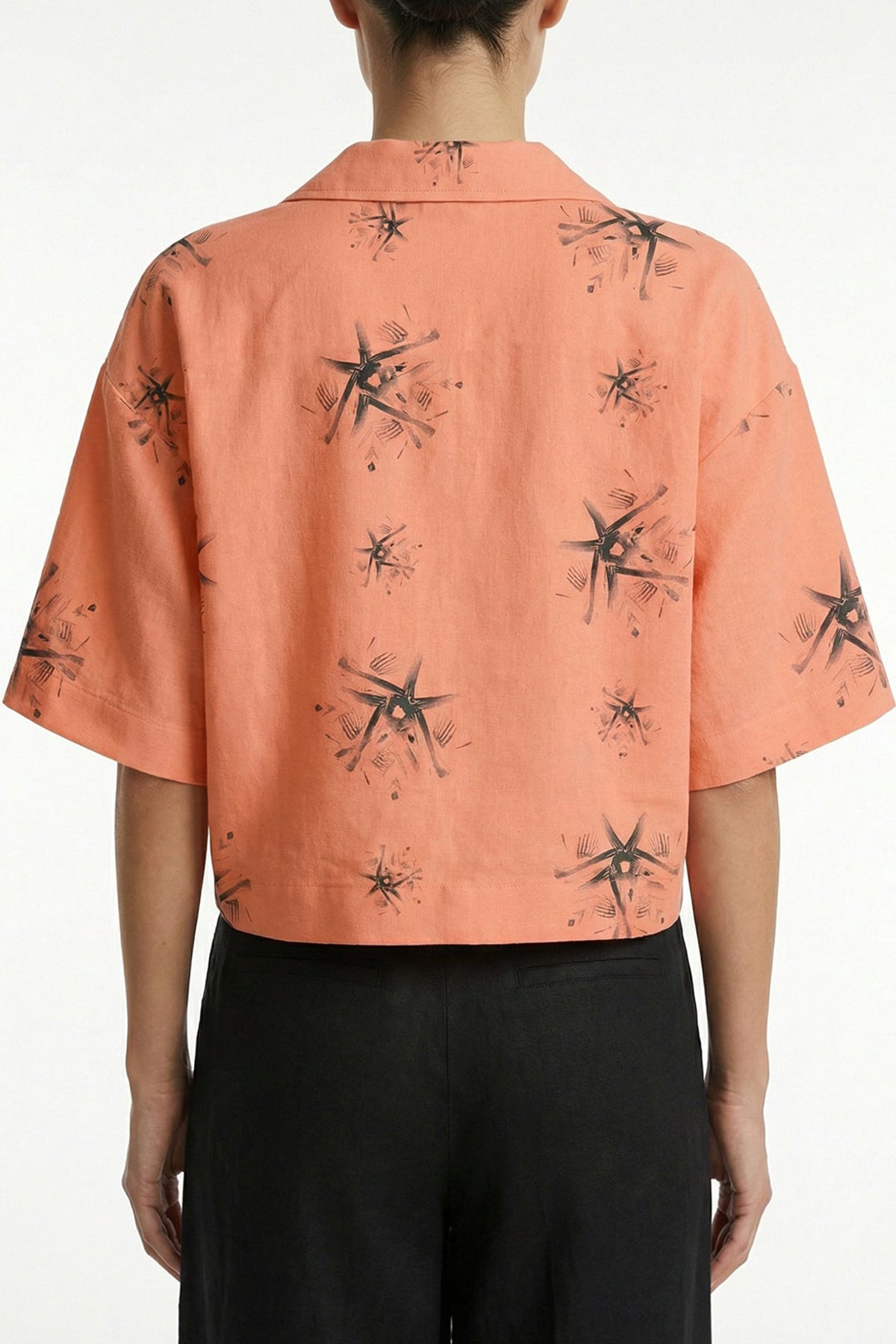 Orange Viscose Blend Crop Shirt