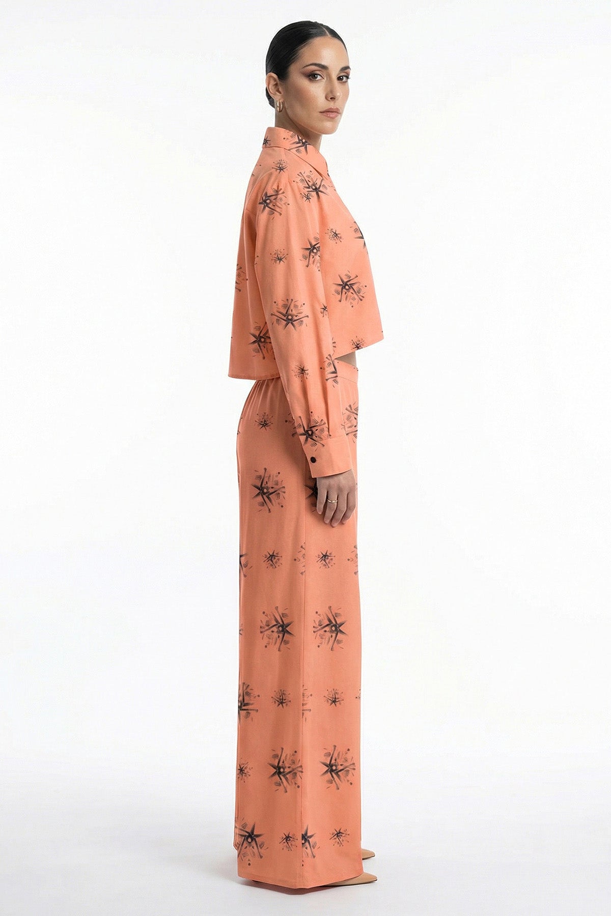 Orange Viscose Blend Wide Pant