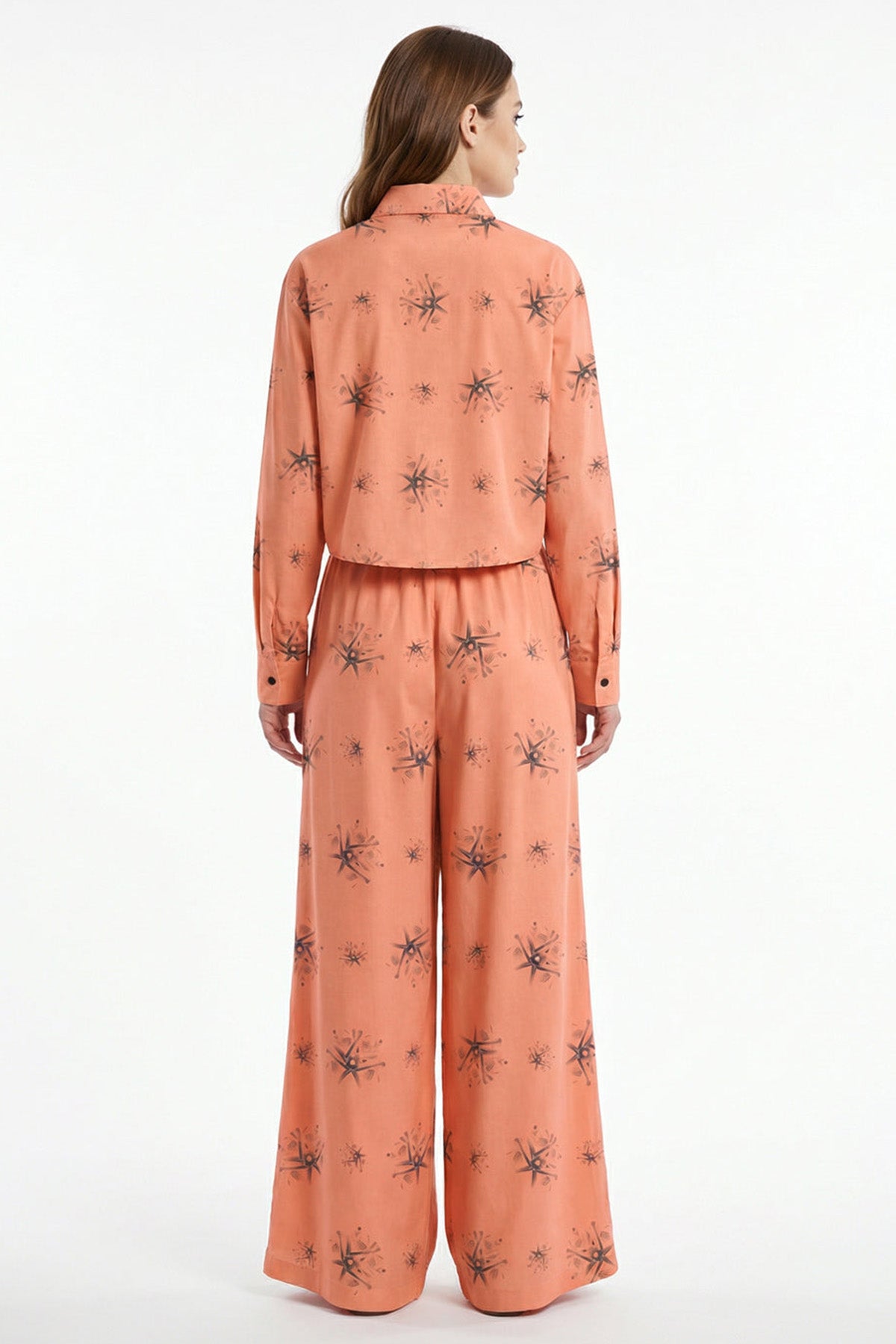 Orange Viscose Blend Wide Pant