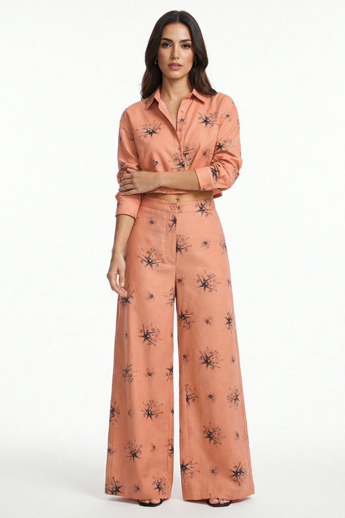 Orange Viscose Blend Wide Pant