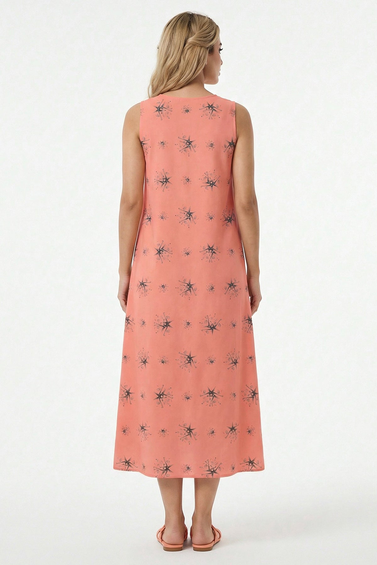 Orange Viscose Fluid Midi Dress