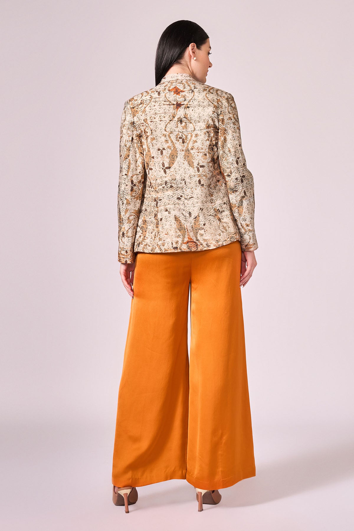 Orange Viscose Print Jacket Set