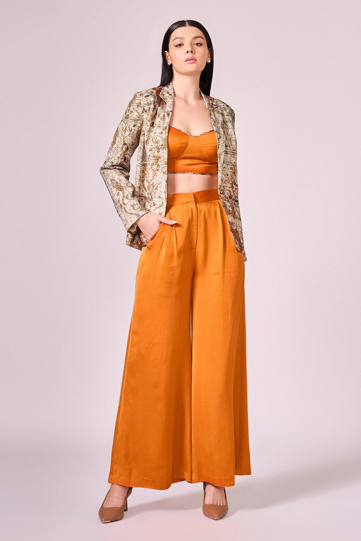 Buy Orange Viscose Print Jacket Set by Koswi for women online at ScrollnShops