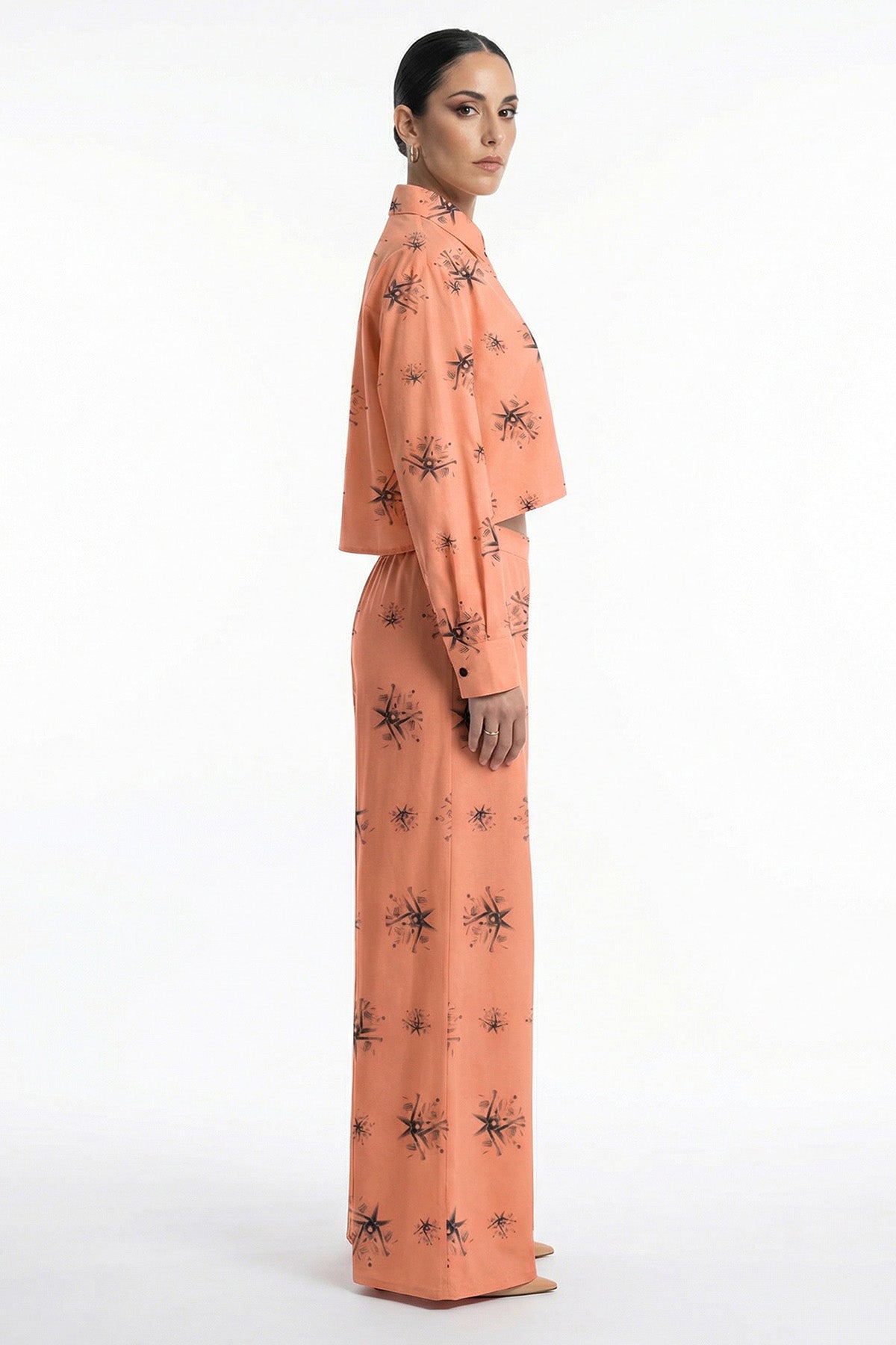 Orange Viscose Sleek Crop Shirt