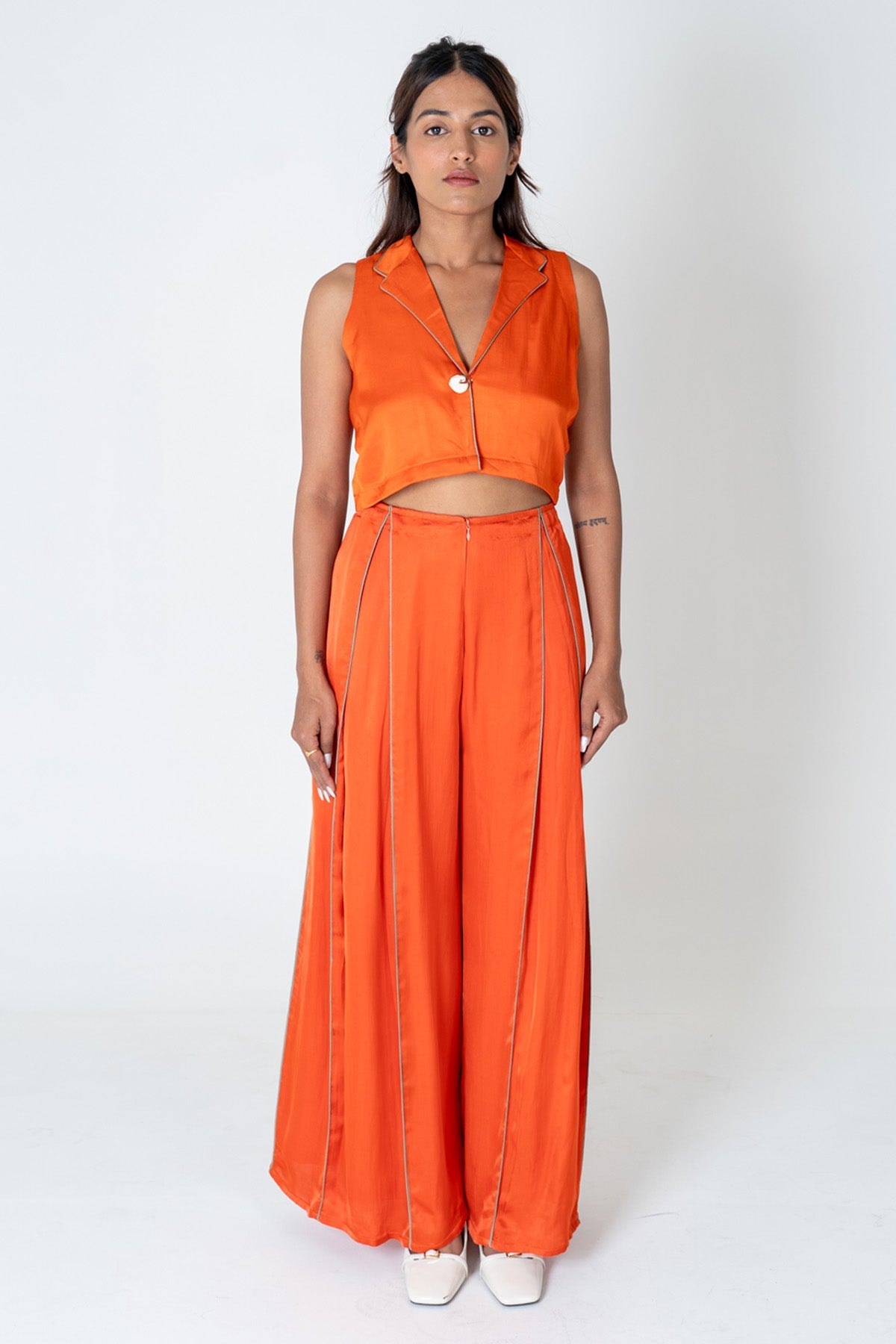 Neora by Nehal Chopra Orange Waistcoat Co-ord Set for women online at ScrollnShops