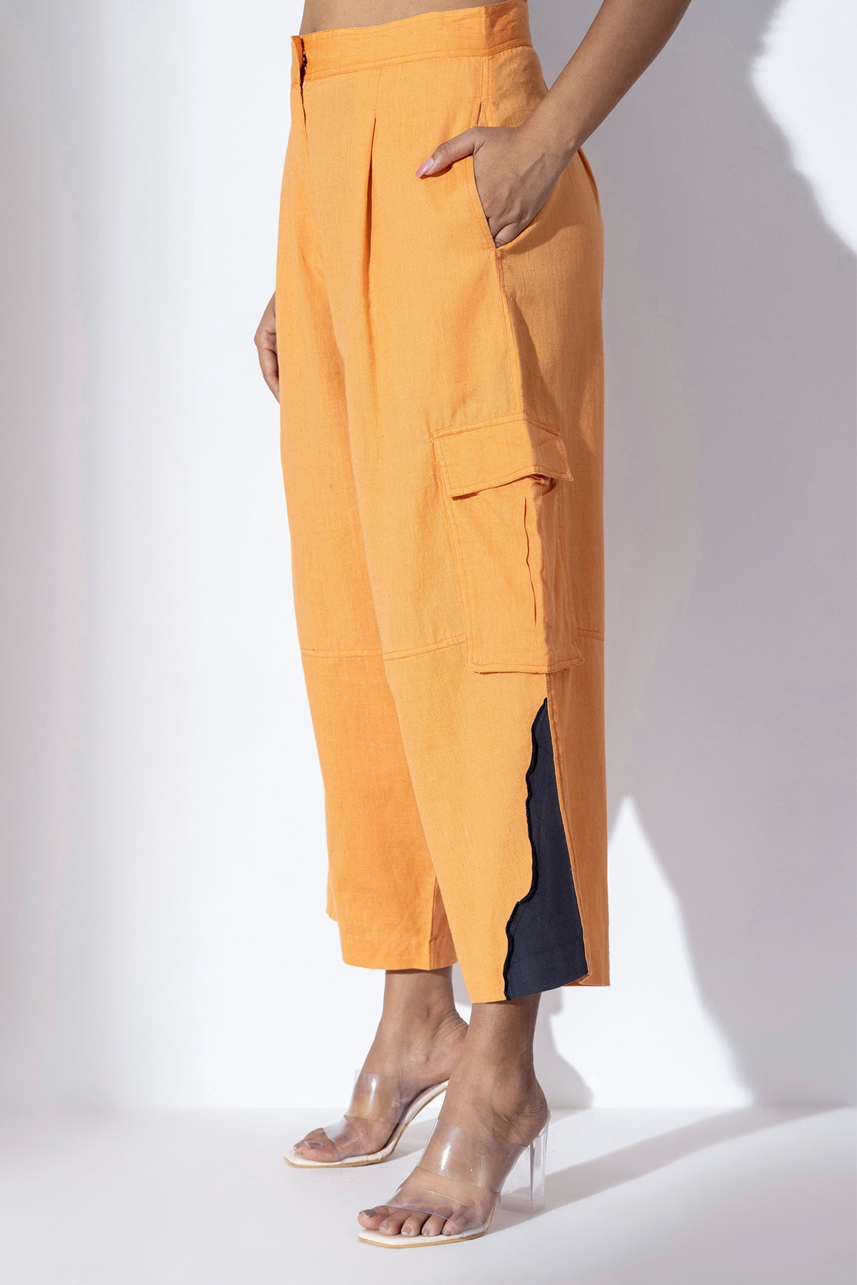Orange Wide-Leg Crop Cargo Pants