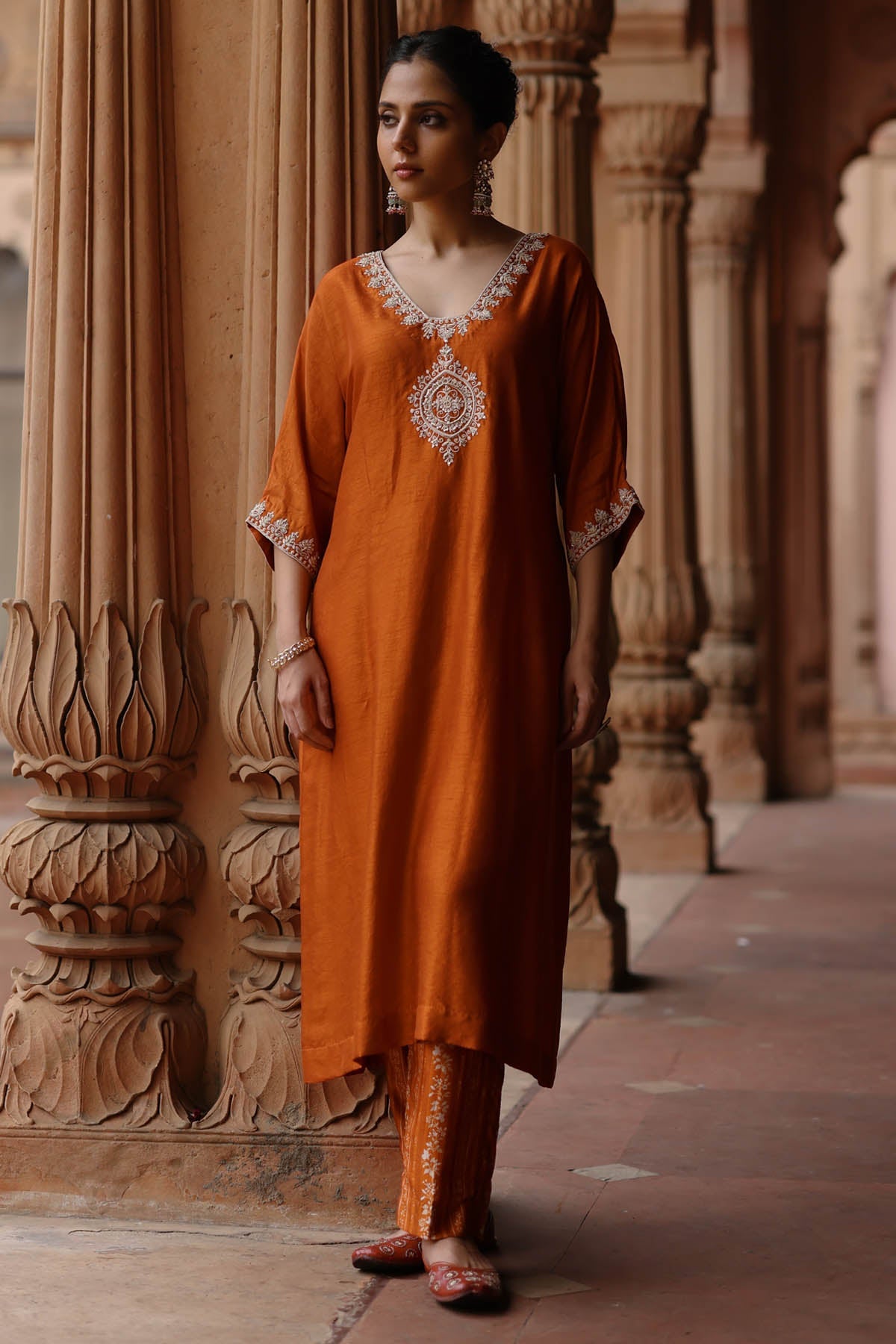 Megha Pitti Orange Zardosi Kurta & Pants for women online at ScrollnShops