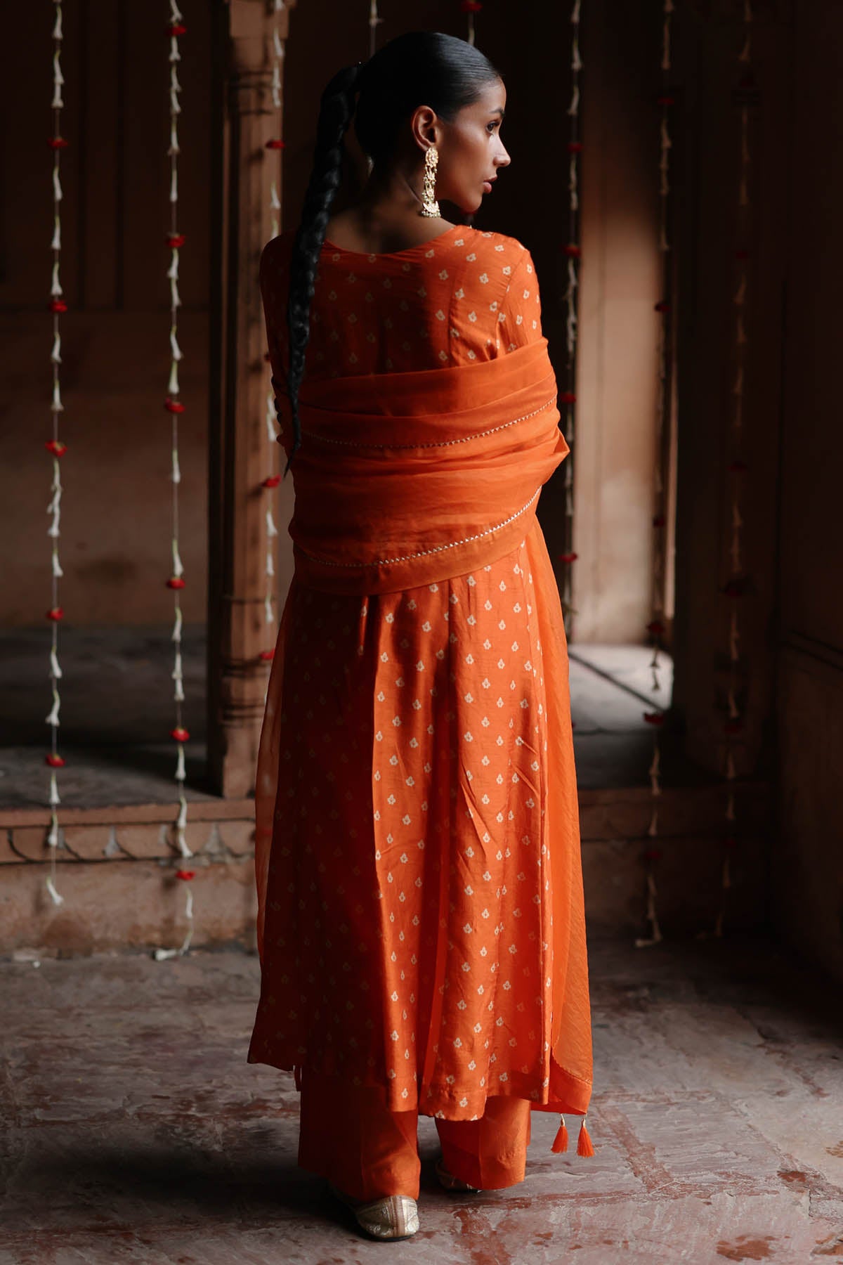 Orange Zardosi Print Kurta Set