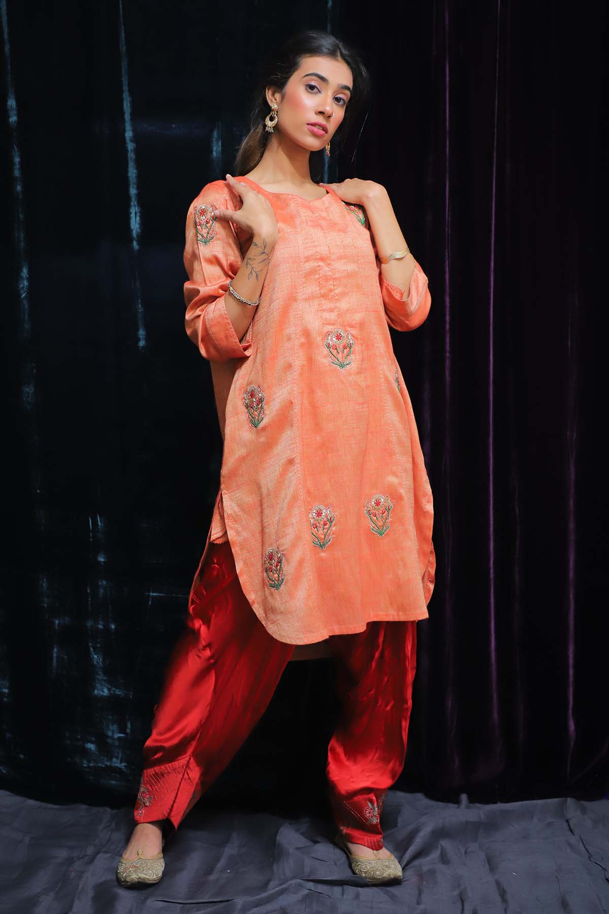 Buy Orange Zardosi Work Kurta Set by House Of 87 for women online at ScrollnShops