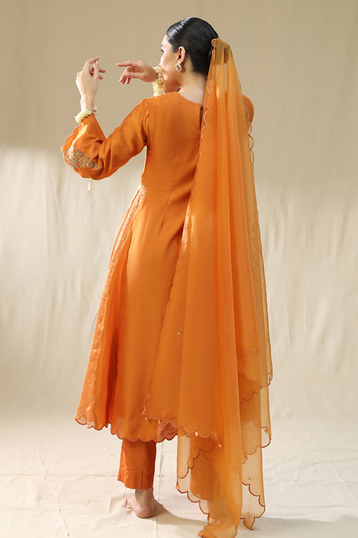 Orange Zardozi A-Line Kurta Set