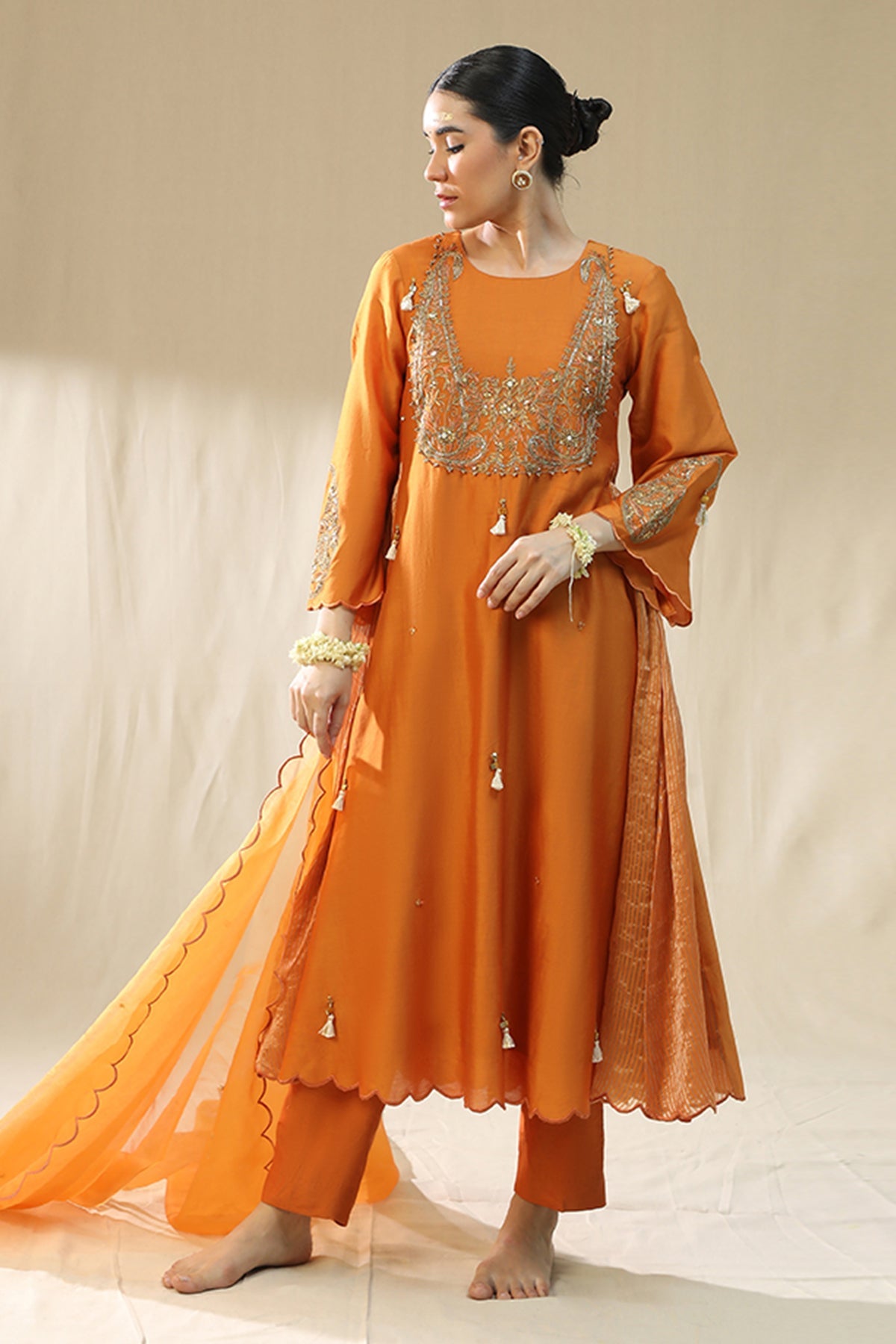 Buy Orange Zardozi A-Line Kurta Set by Arpita Sulakshana for women online at ScrollnShops