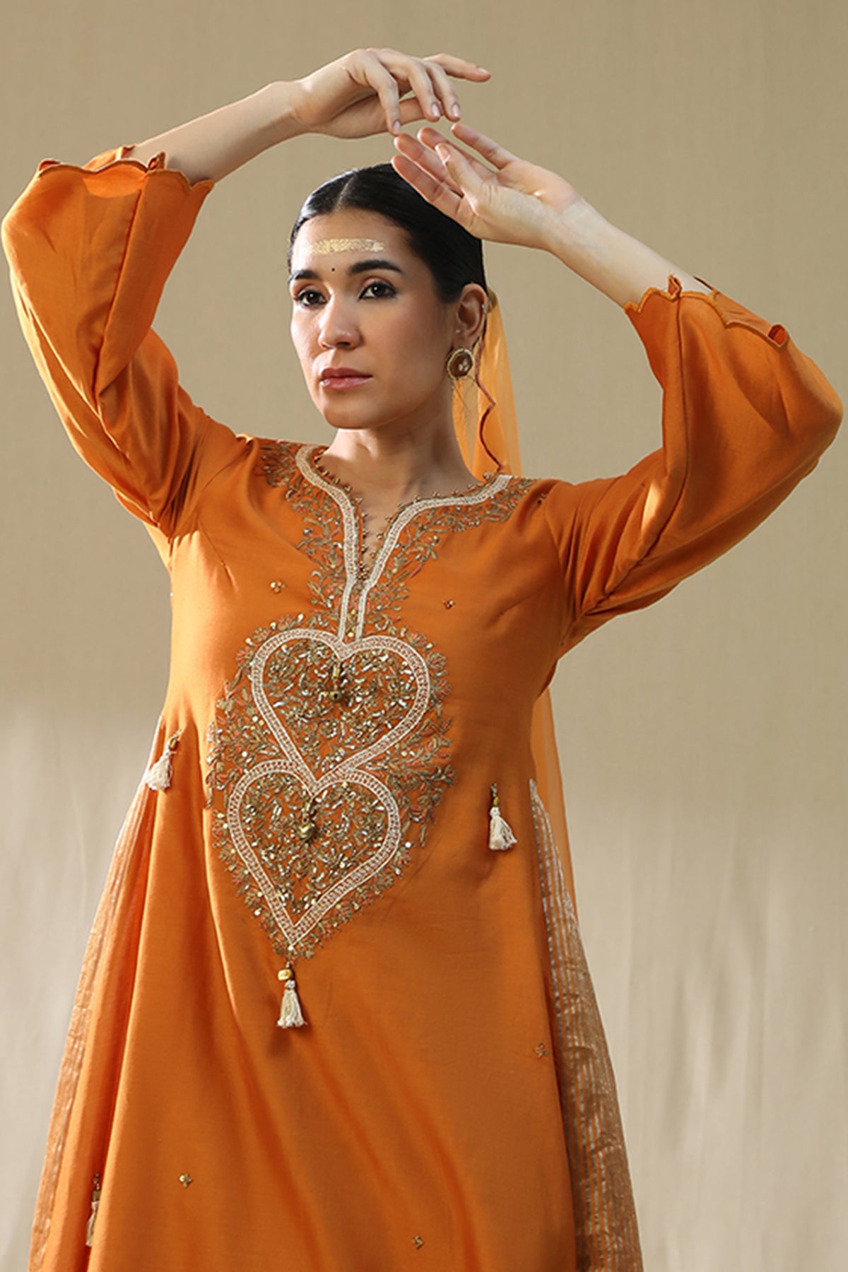 Orange Zardozi Work Kurta Set