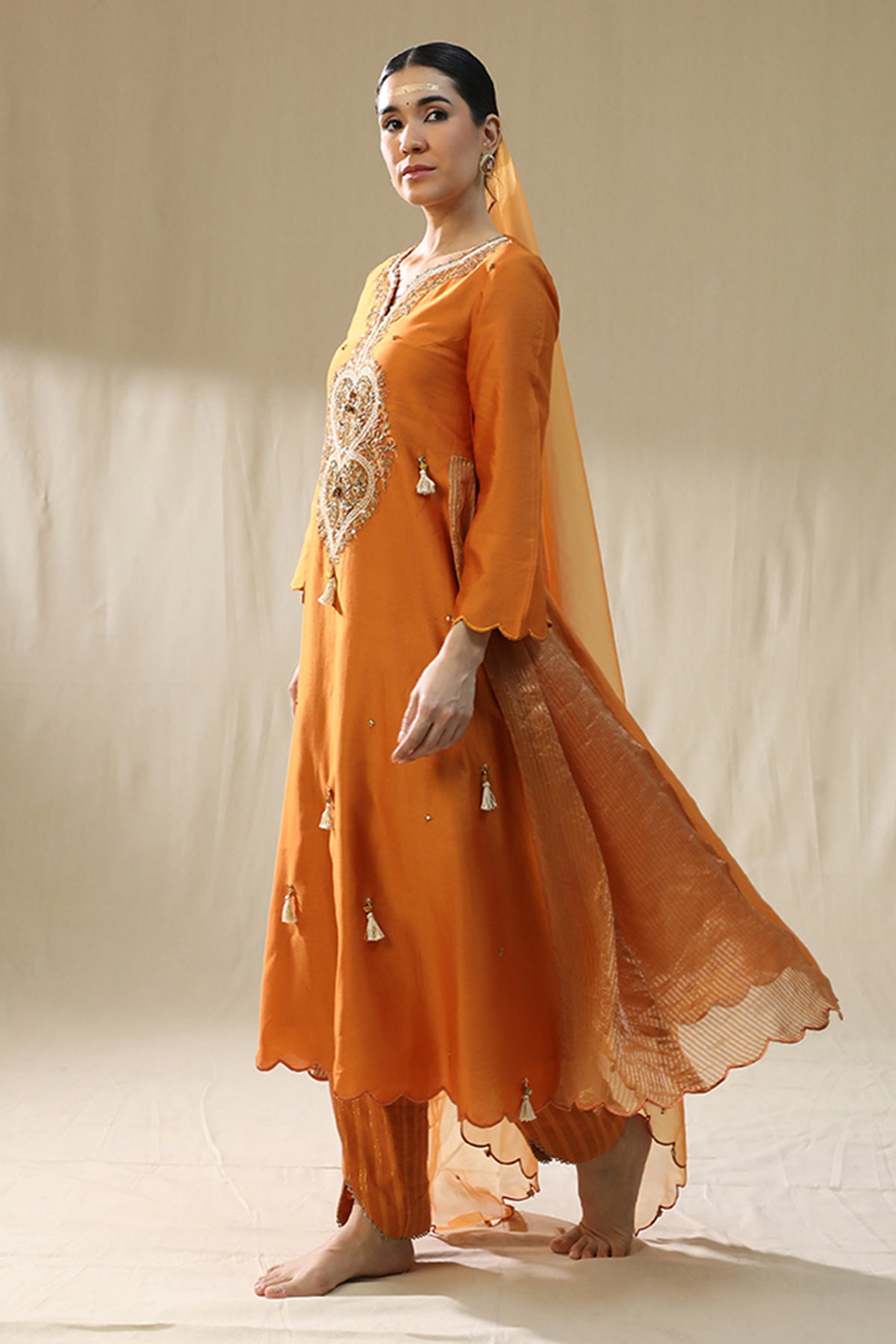 Orange Zardozi Work Kurta Set