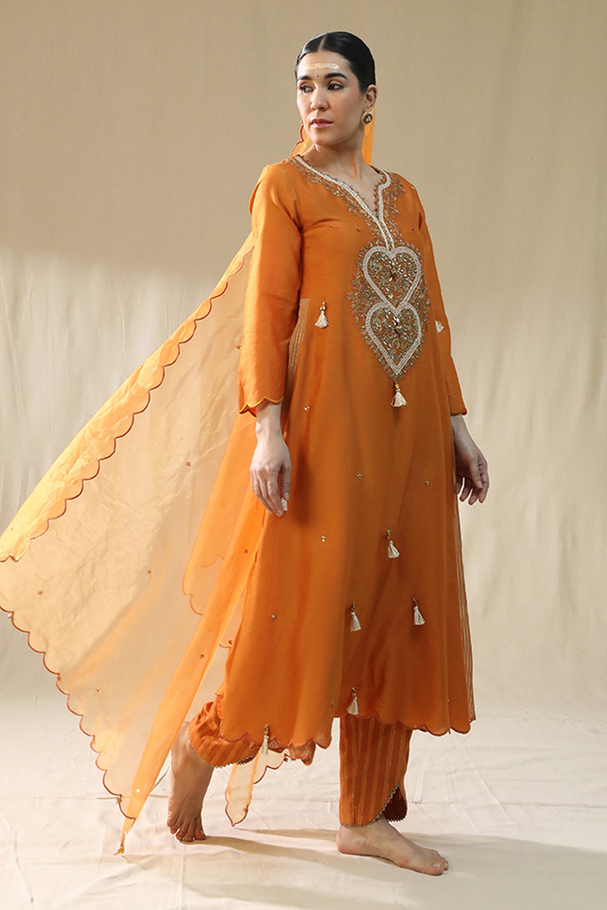 Orange Zardozi Work Kurta Set